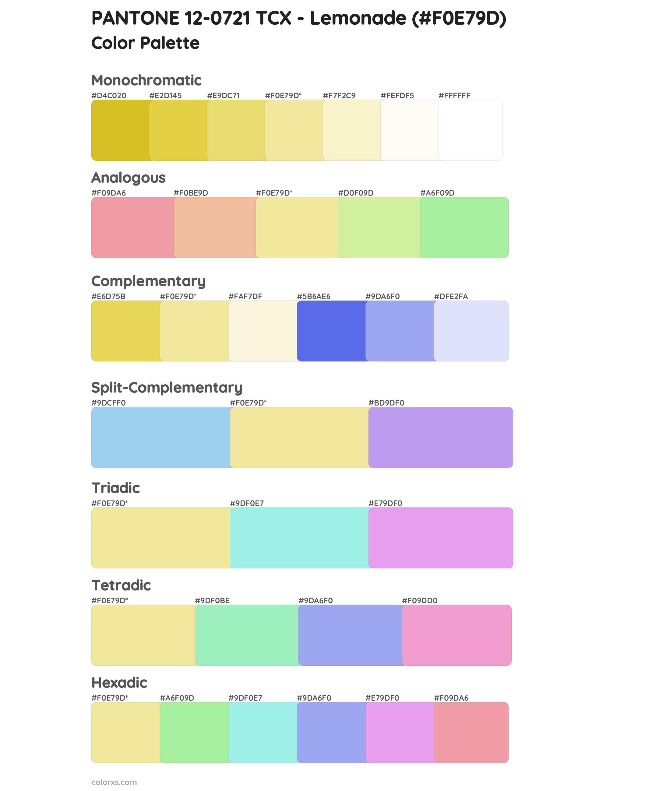 PANTONE 12-0721 TCX - Lemonade Color Scheme Palettes