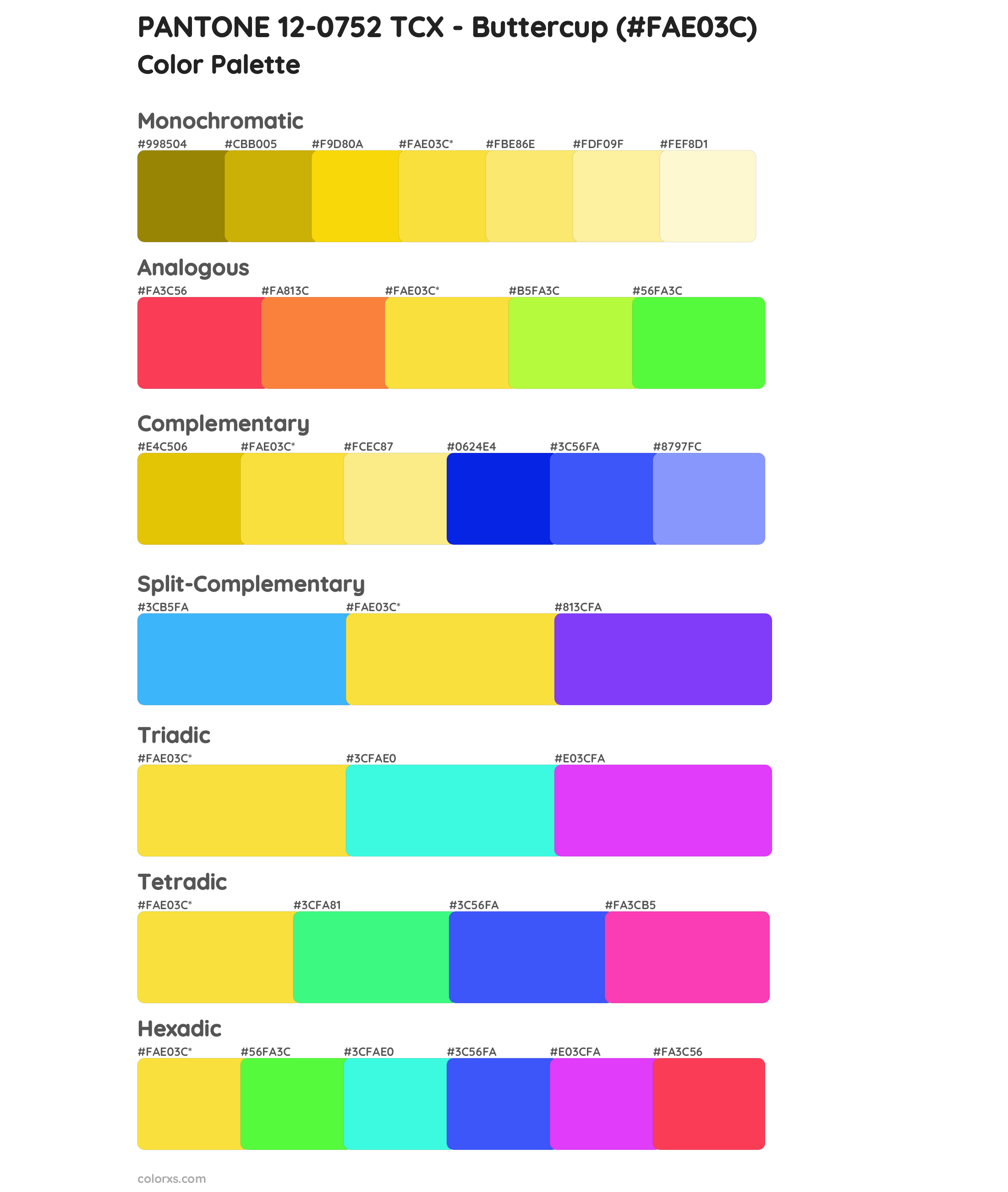 PANTONE 12-0752 TCX - Buttercup Color Scheme Palettes