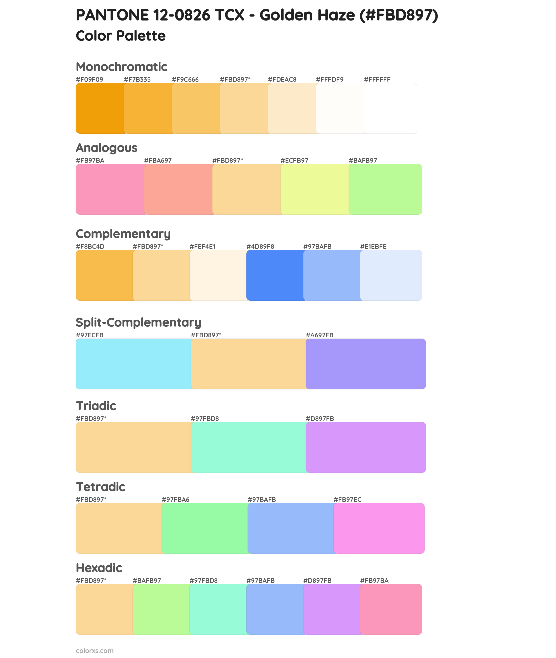 PANTONE 12-0826 TCX - Golden Haze Color Scheme Palettes