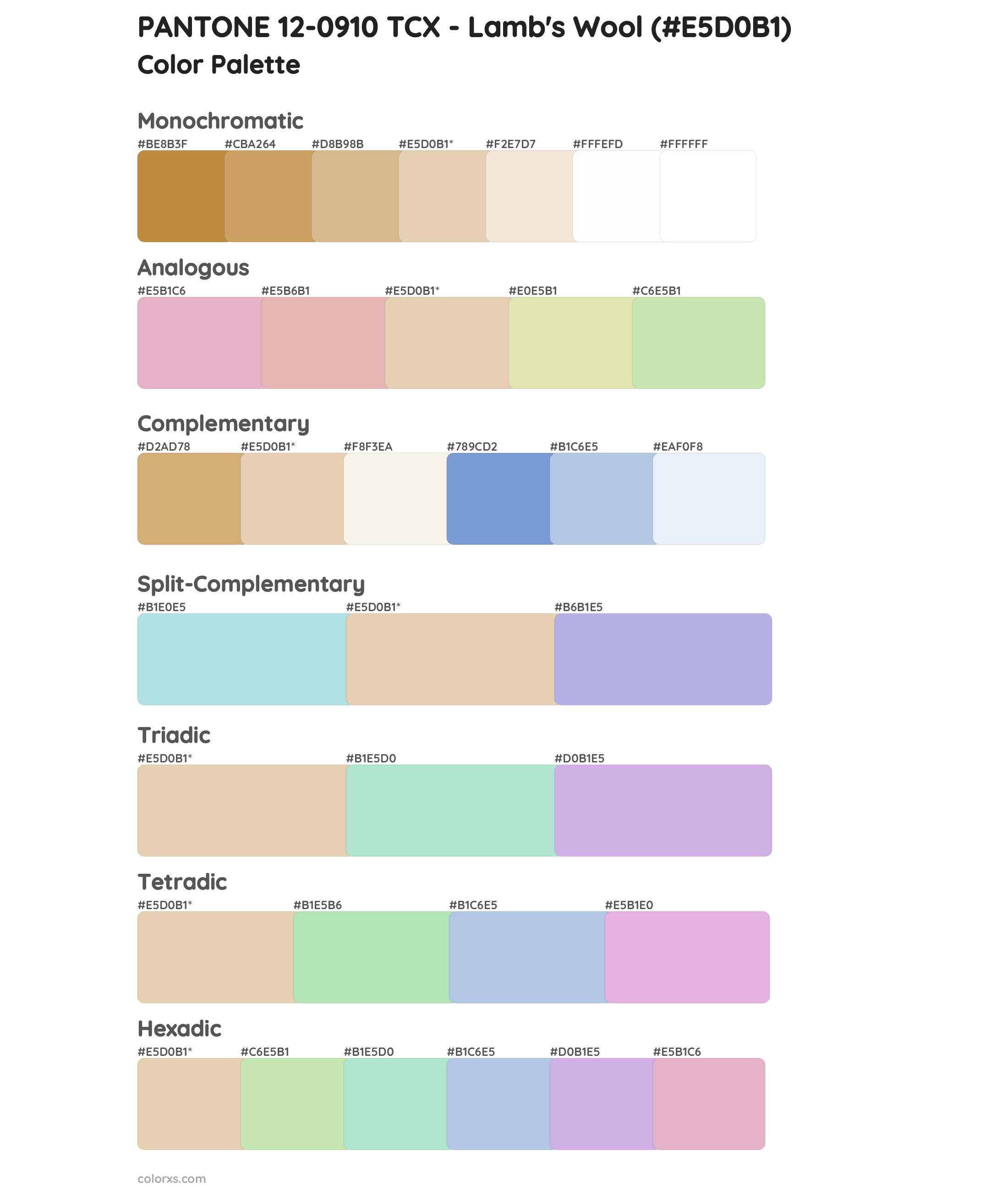 PANTONE 12-0910 TCX - Lamb's Wool Color Scheme Palettes