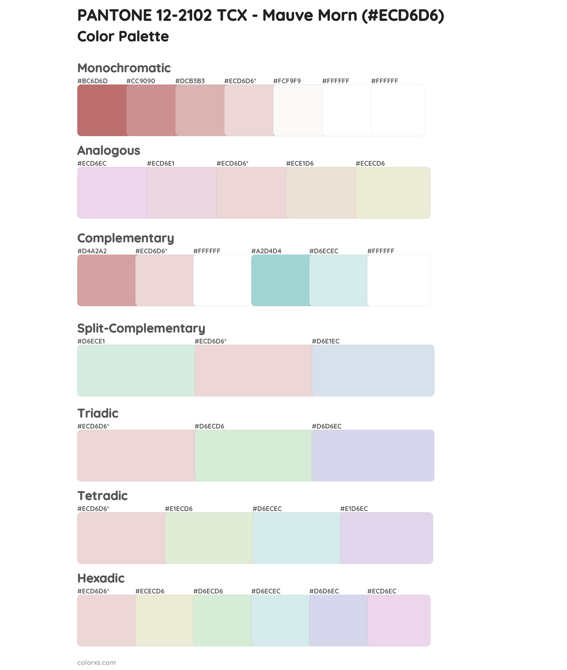 PANTONE 12-2102 TCX - Mauve Morn Color Scheme Palettes