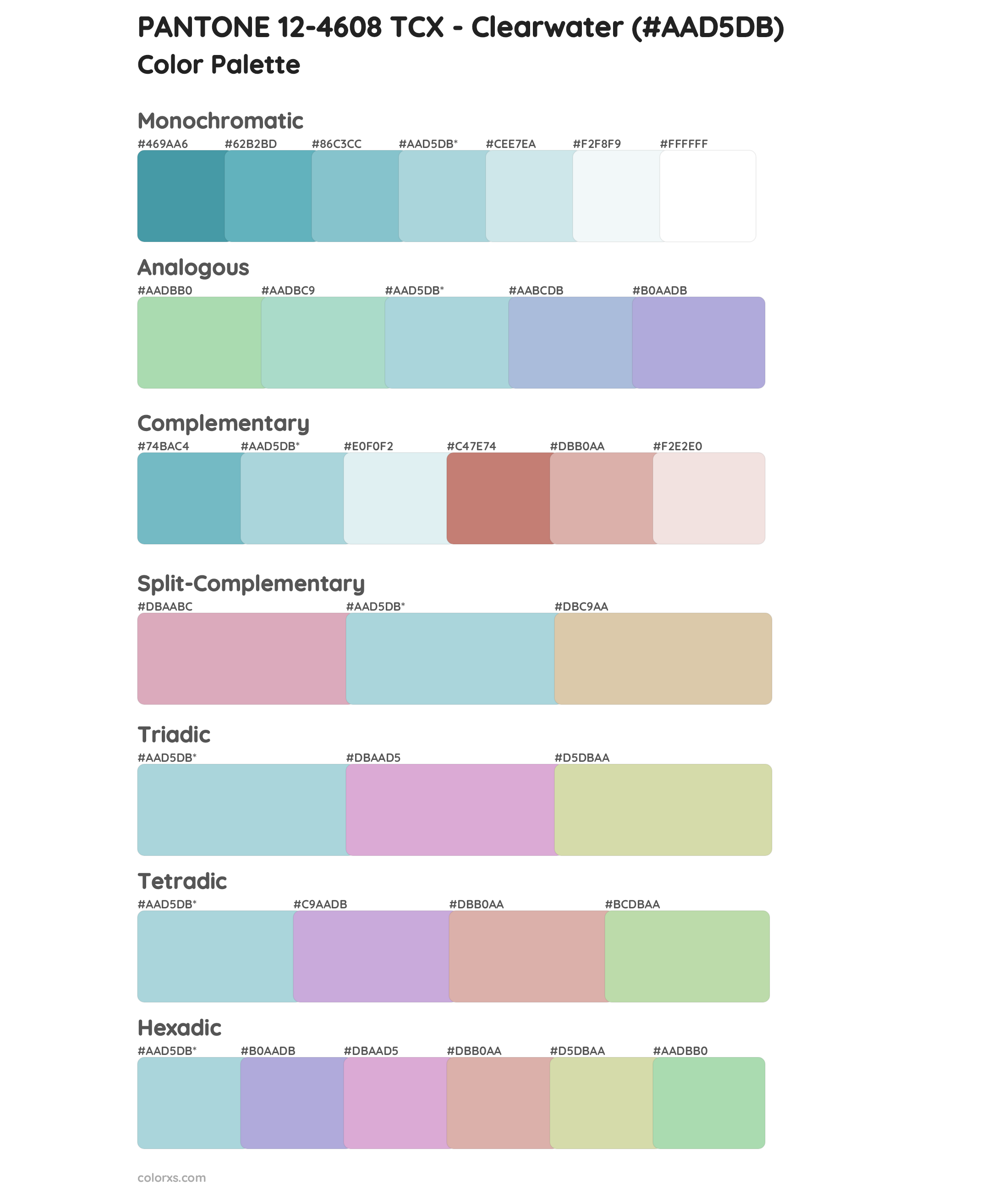 PANTONE 12-4608 TCX - Clearwater Color Scheme Palettes