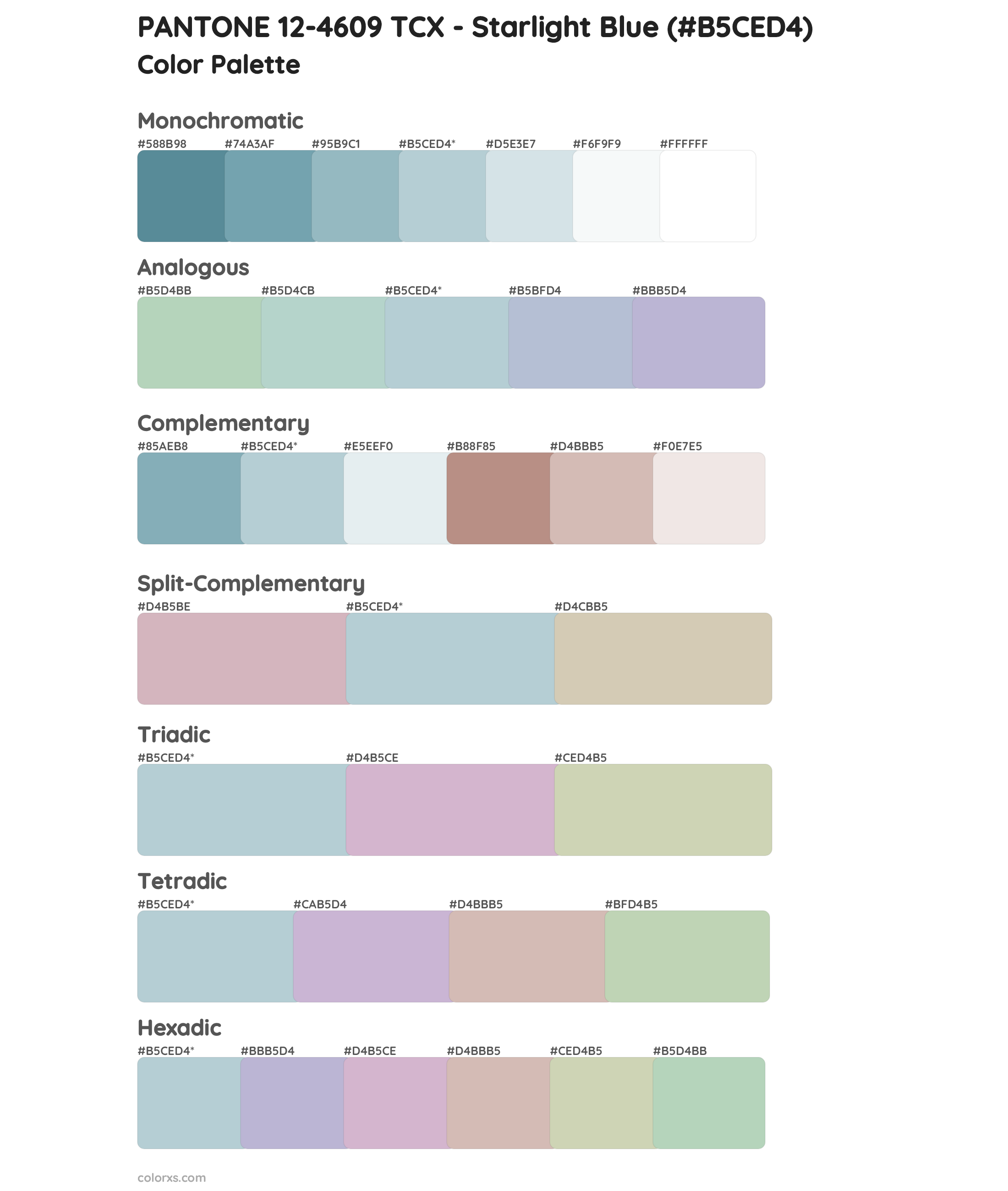 PANTONE 12-4609 TCX - Starlight Blue Color Scheme Palettes