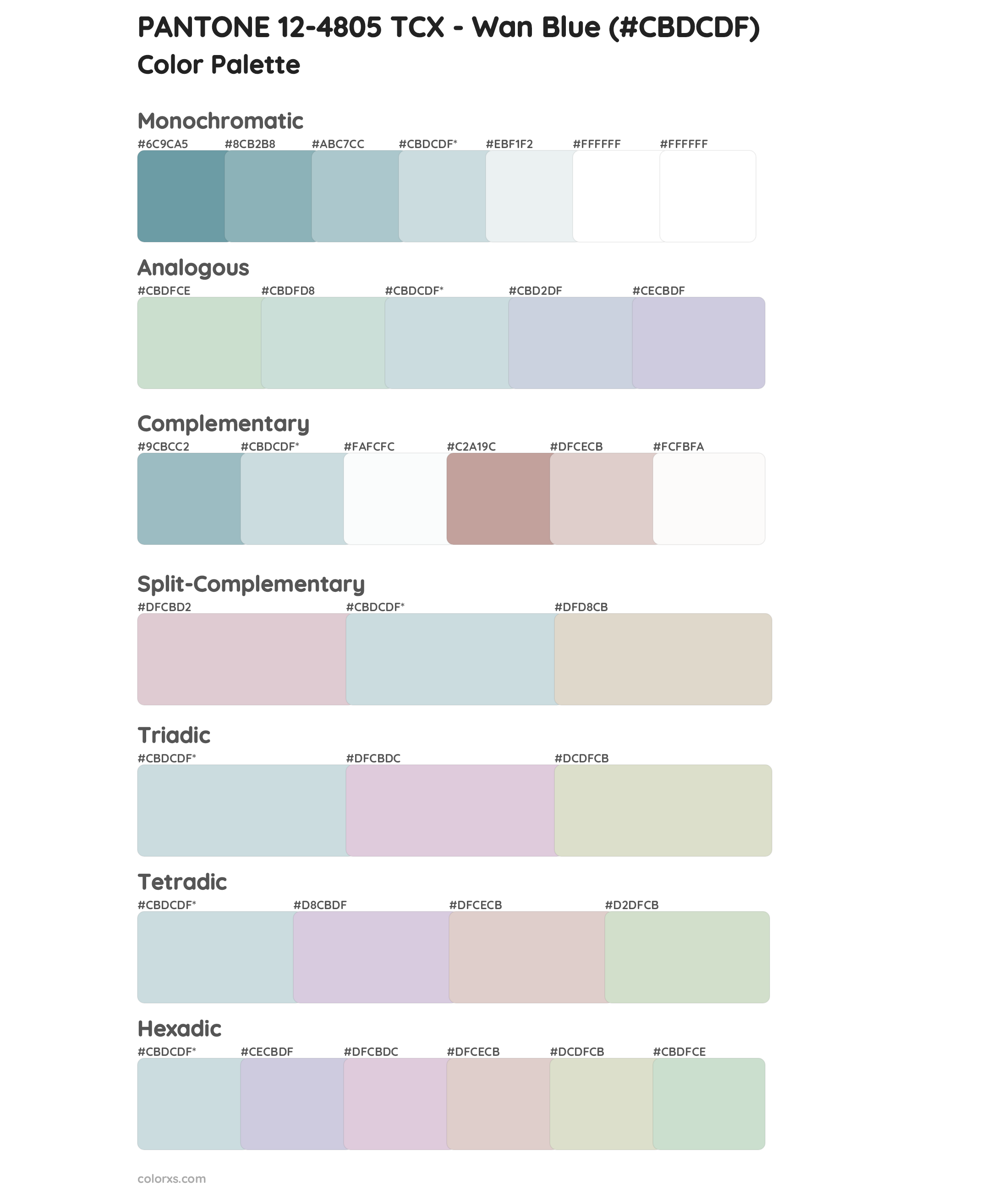 PANTONE 12-4805 TCX - Wan Blue Color Scheme Palettes