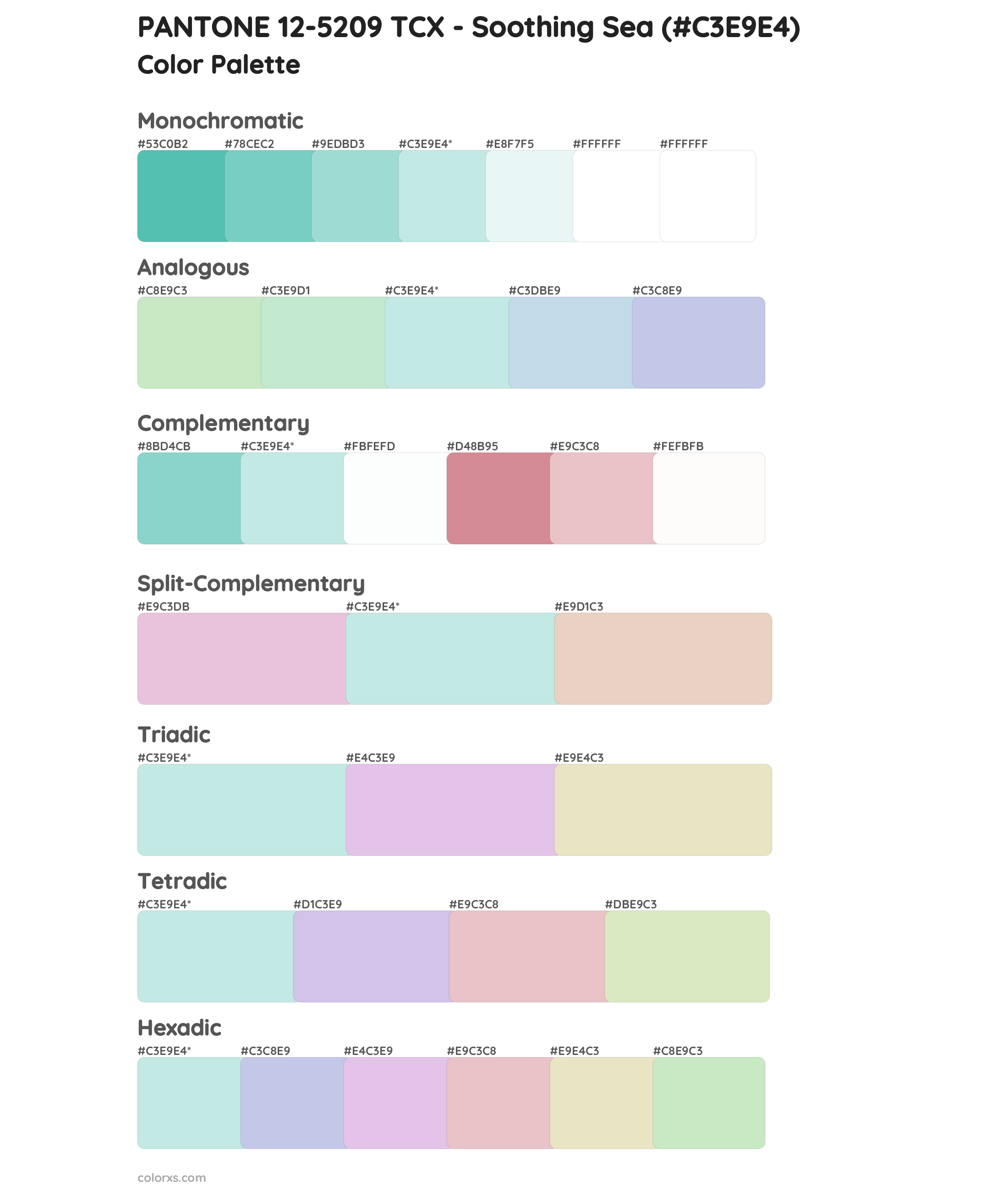 PANTONE 12-5209 TCX - Soothing Sea Color Scheme Palettes