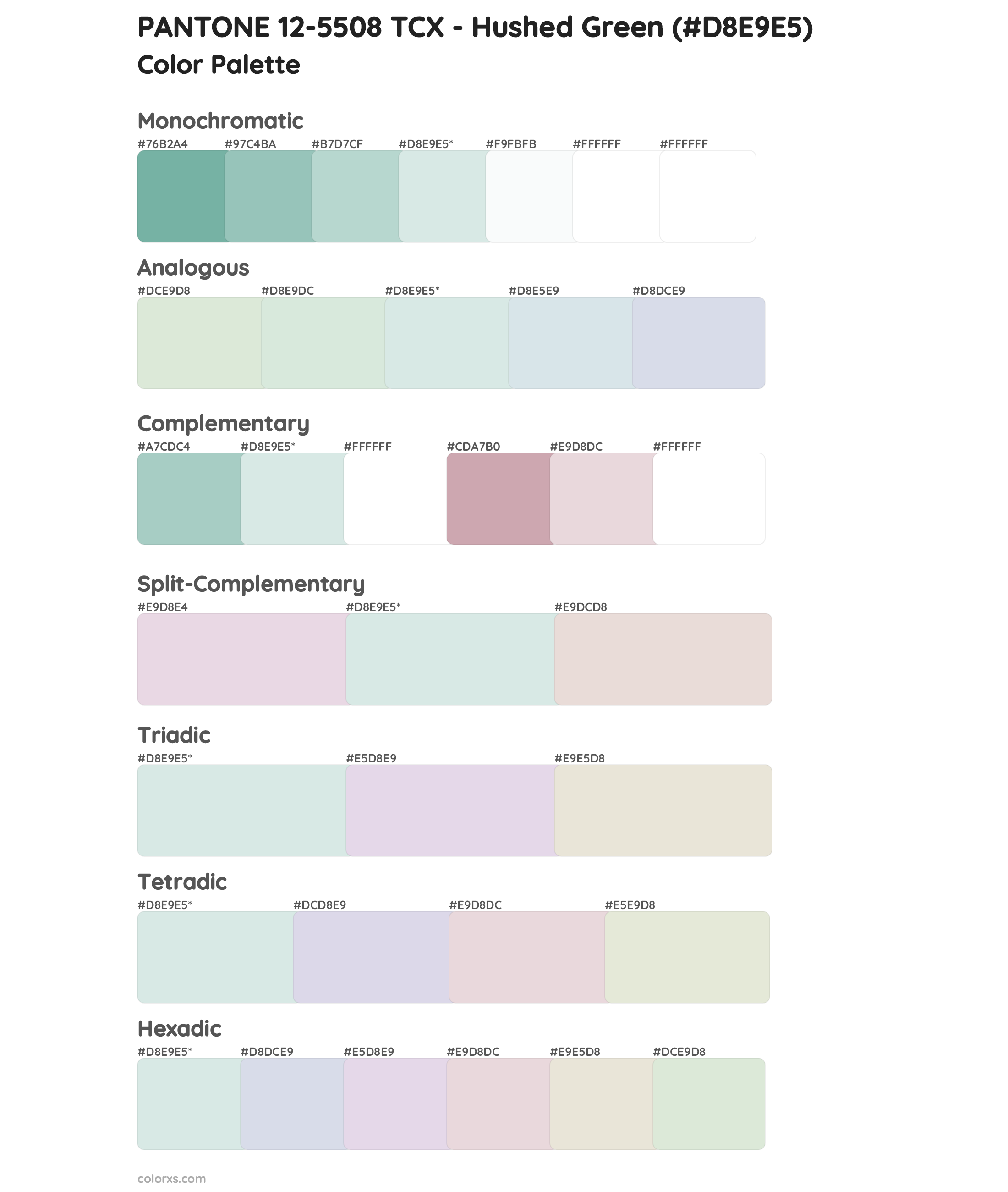 PANTONE 12-5508 TCX - Hushed Green Color Scheme Palettes