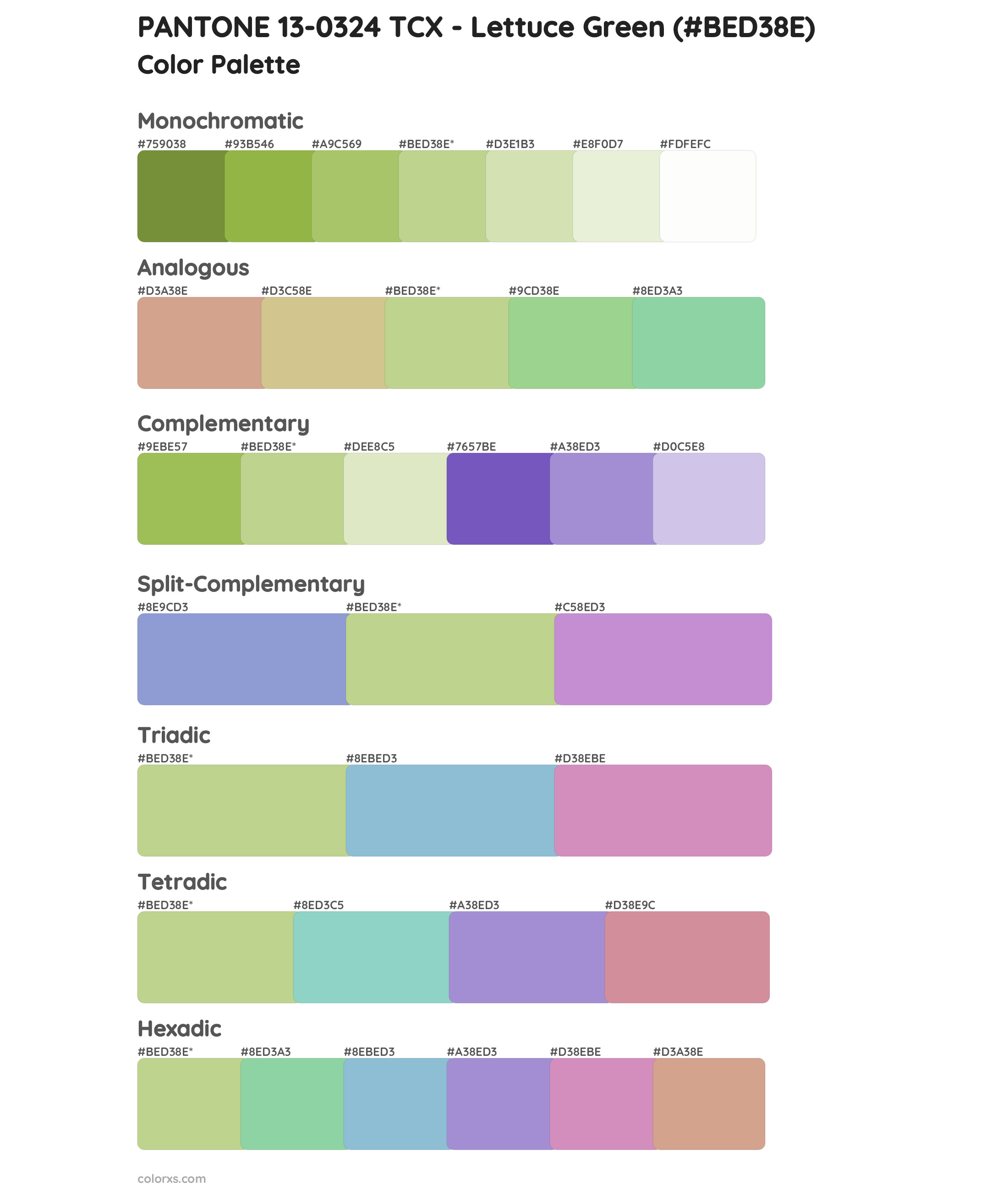 PANTONE 13-0324 TCX - Lettuce Green Color Scheme Palettes