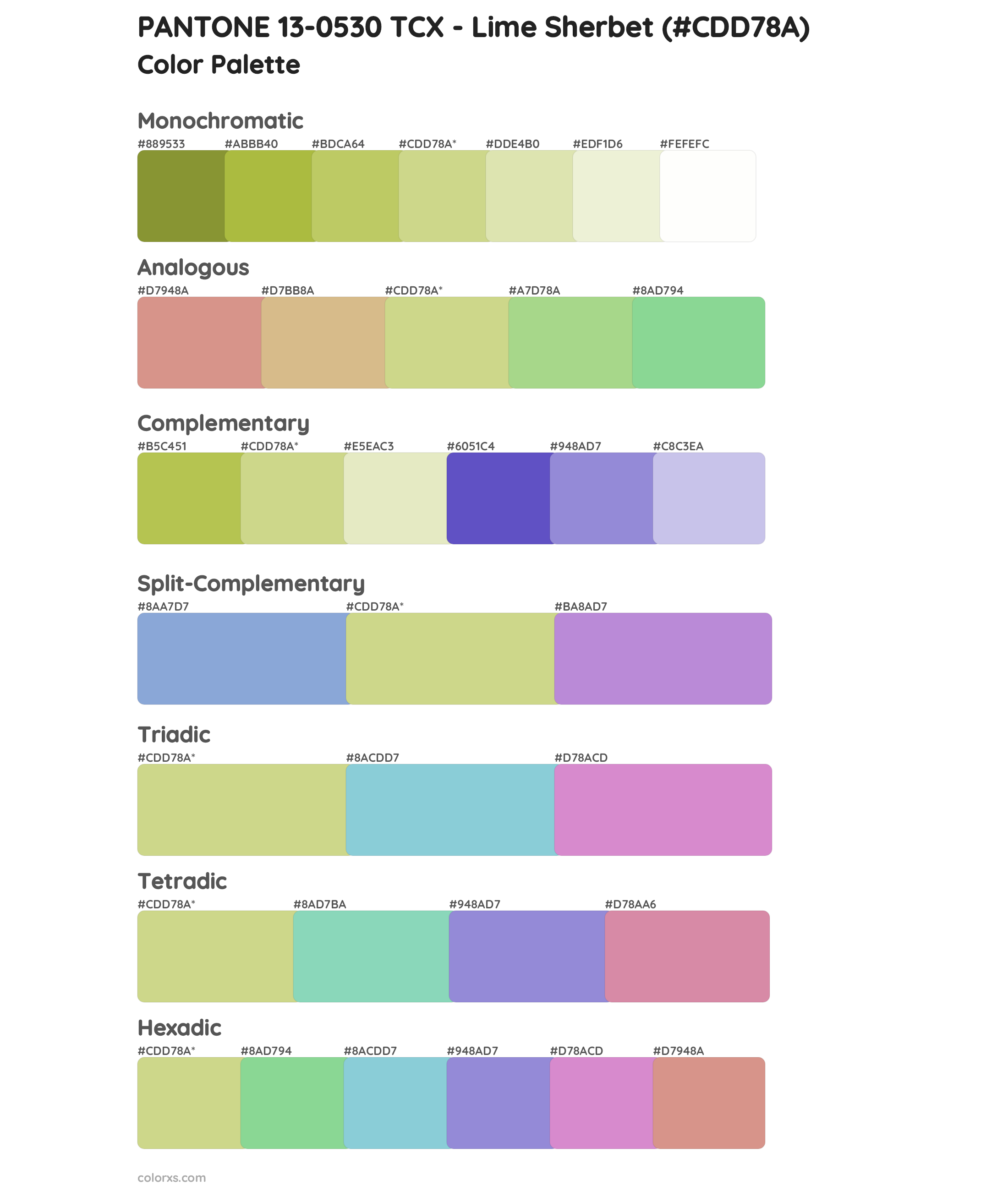 PANTONE 13-0530 TCX - Lime Sherbet Color Scheme Palettes