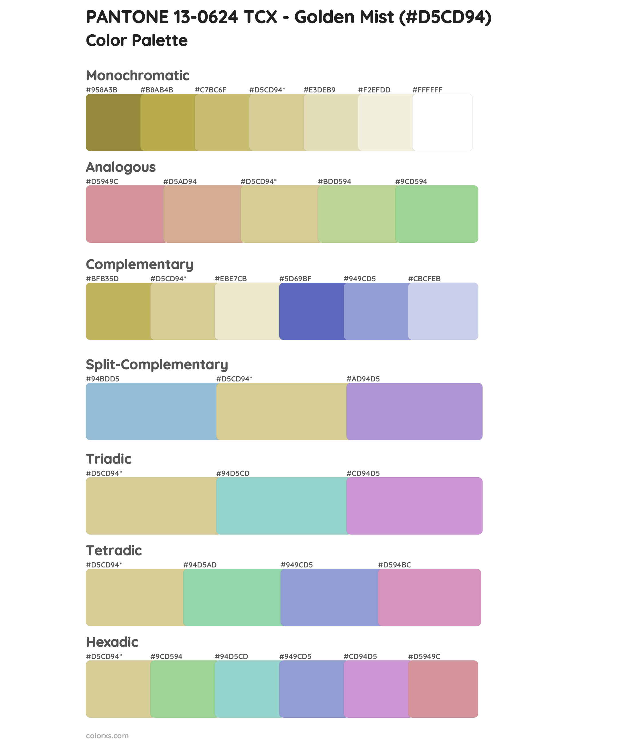 PANTONE 13-0624 TCX - Golden Mist Color Scheme Palettes