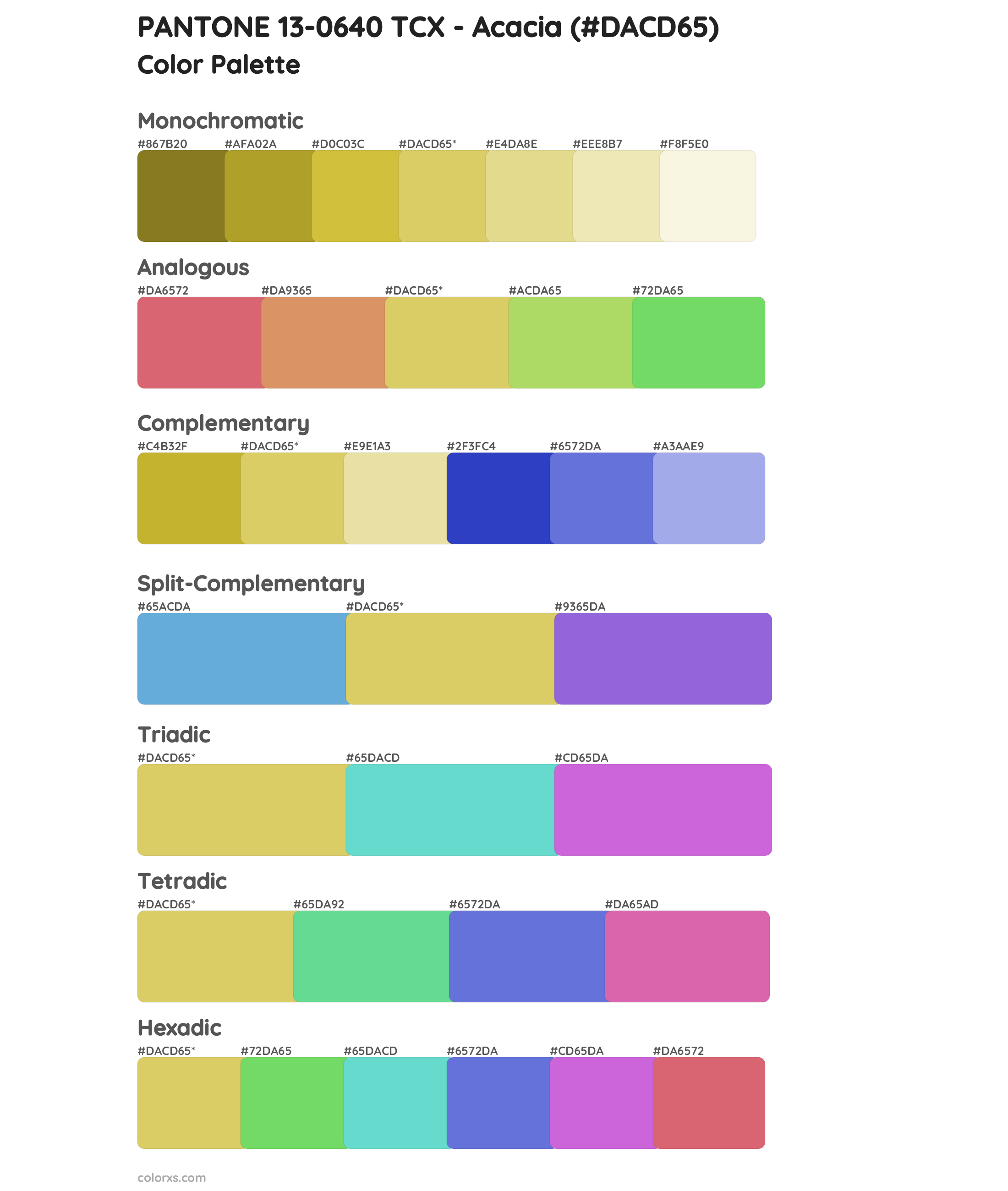 PANTONE 13-0640 TCX - Acacia Color Scheme Palettes