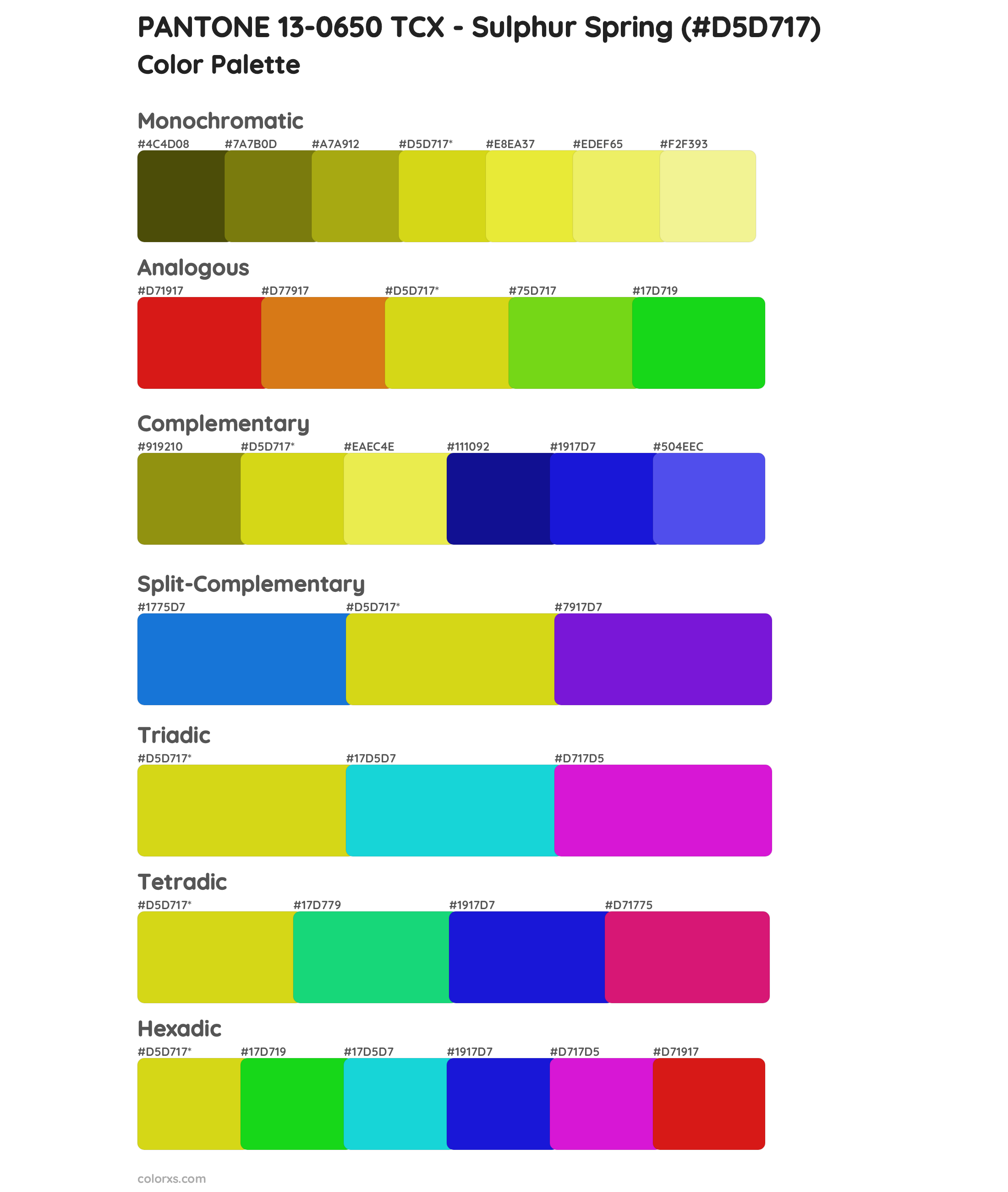 PANTONE 13-0650 TCX - Sulphur Spring Color Scheme Palettes