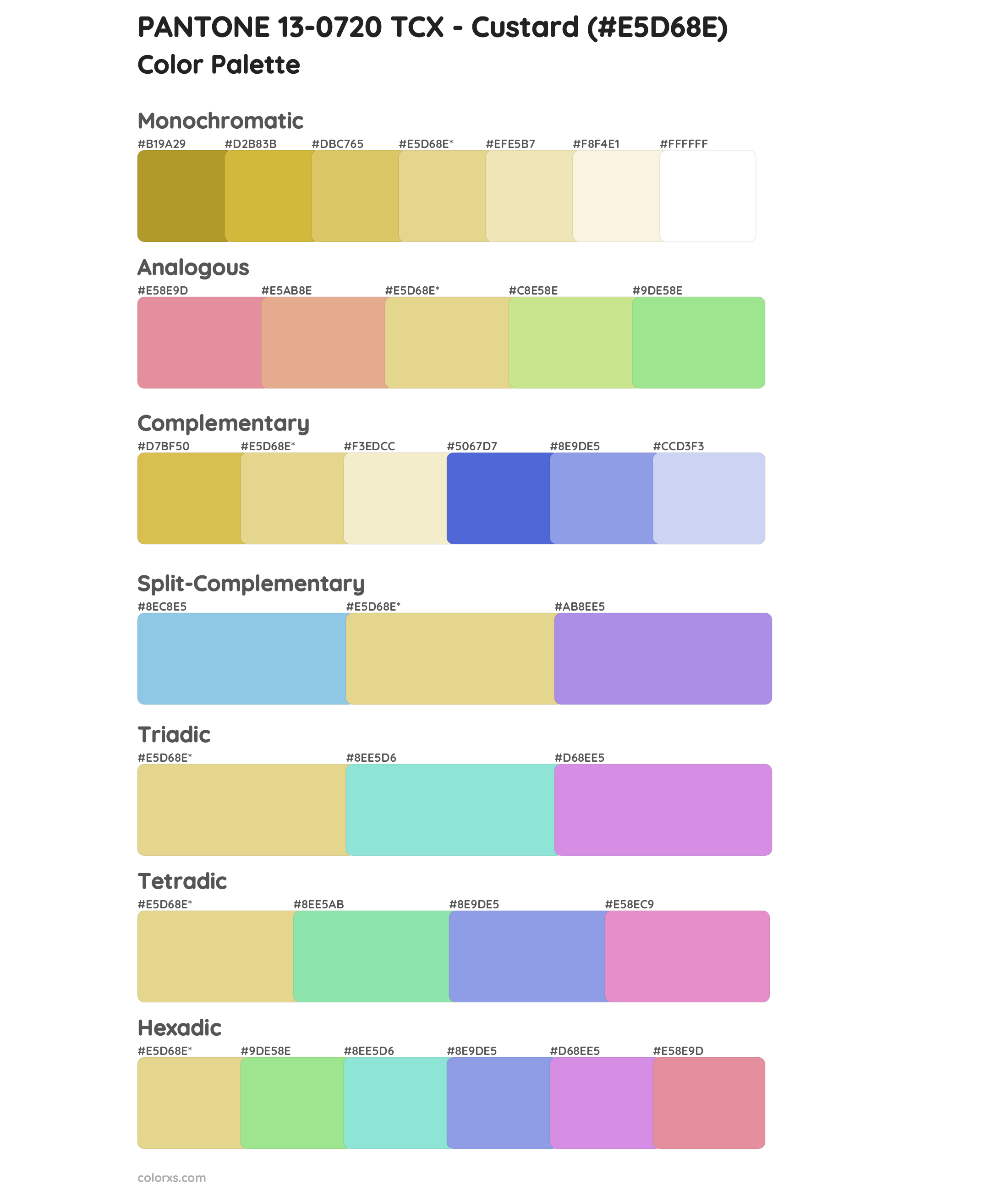 PANTONE 13-0720 TCX - Custard Color Scheme Palettes