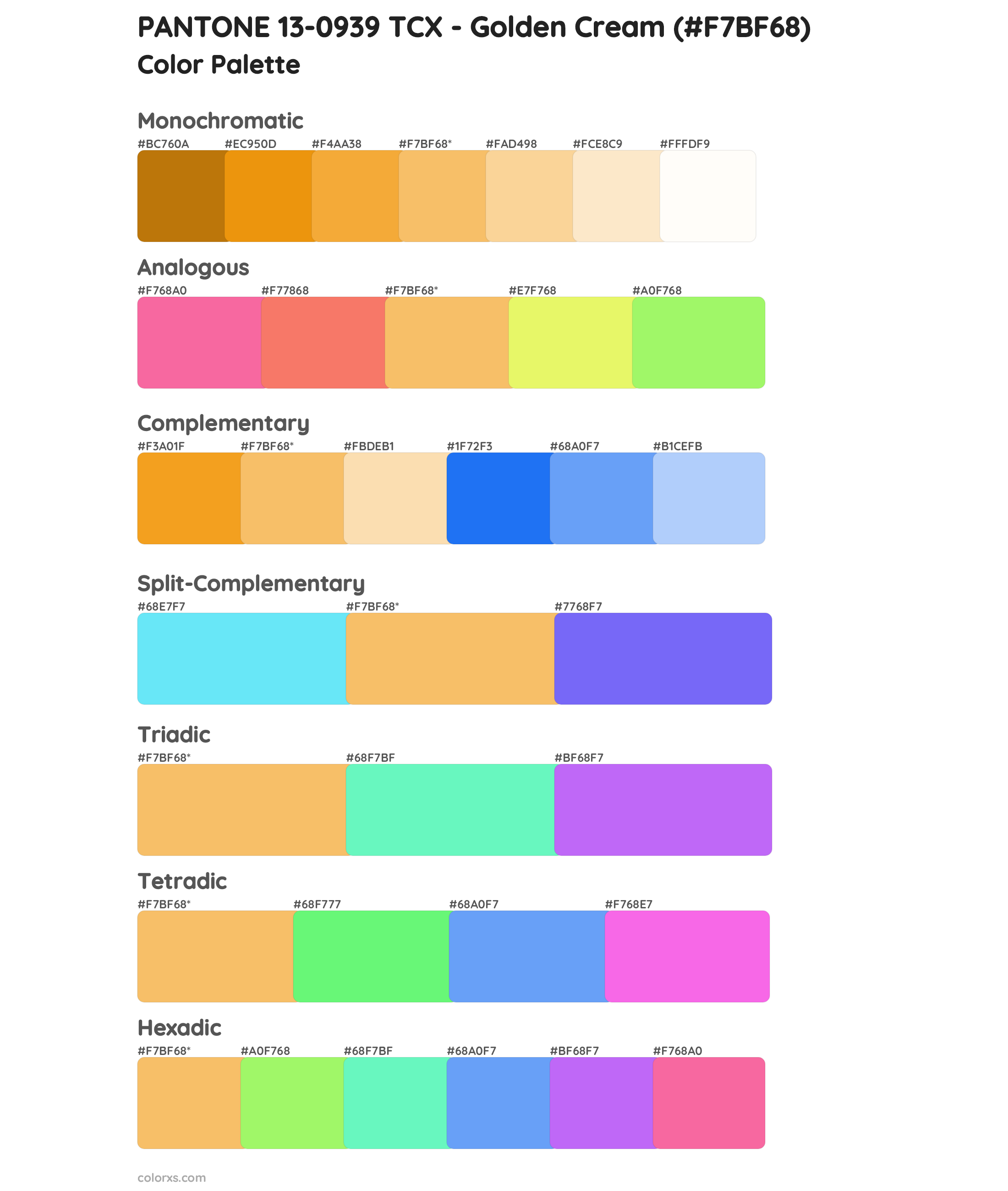 PANTONE 13-0939 TCX - Golden Cream Color Scheme Palettes