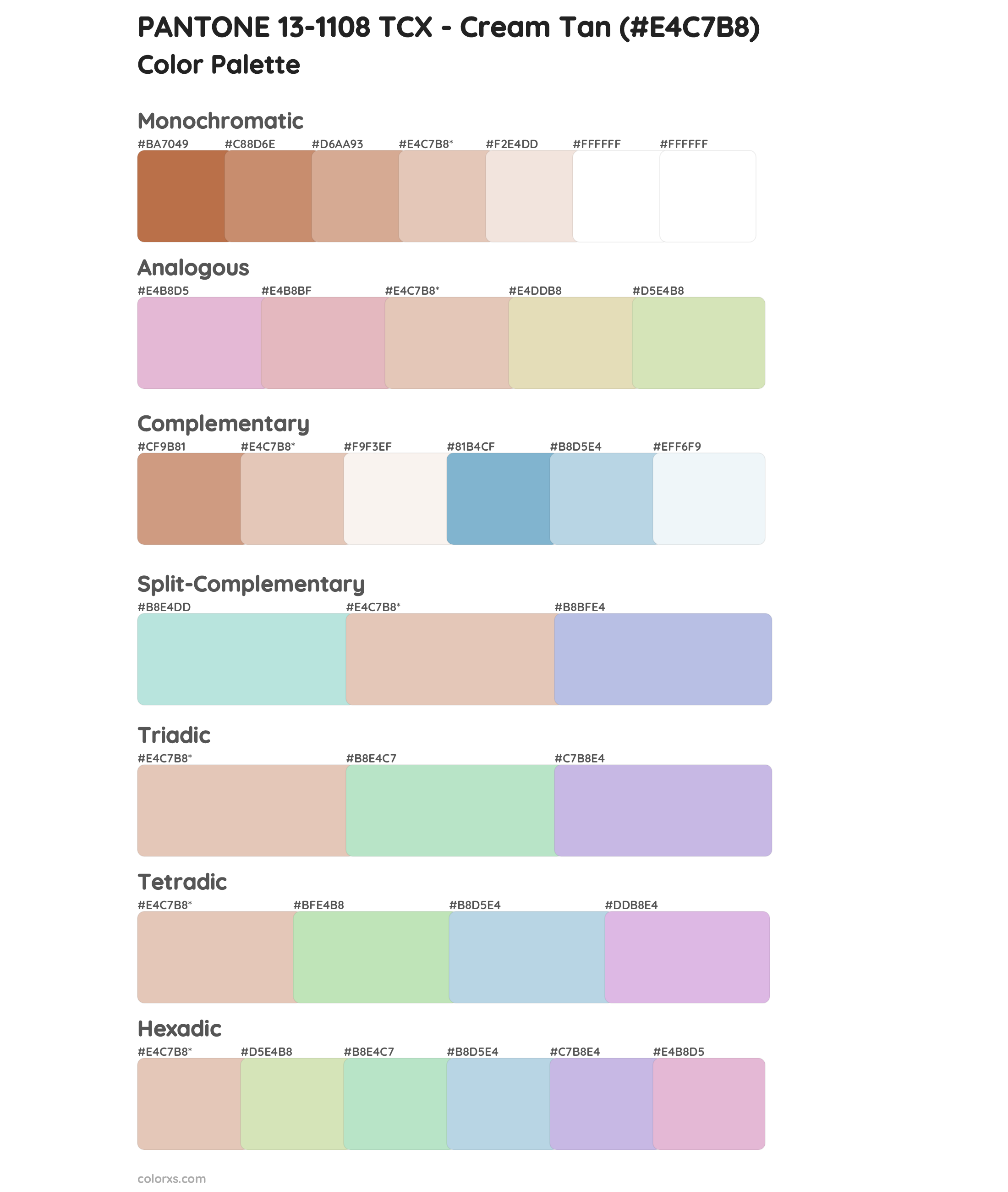 PANTONE 13-1108 TCX - Cream Tan color palettes - colorxs.com