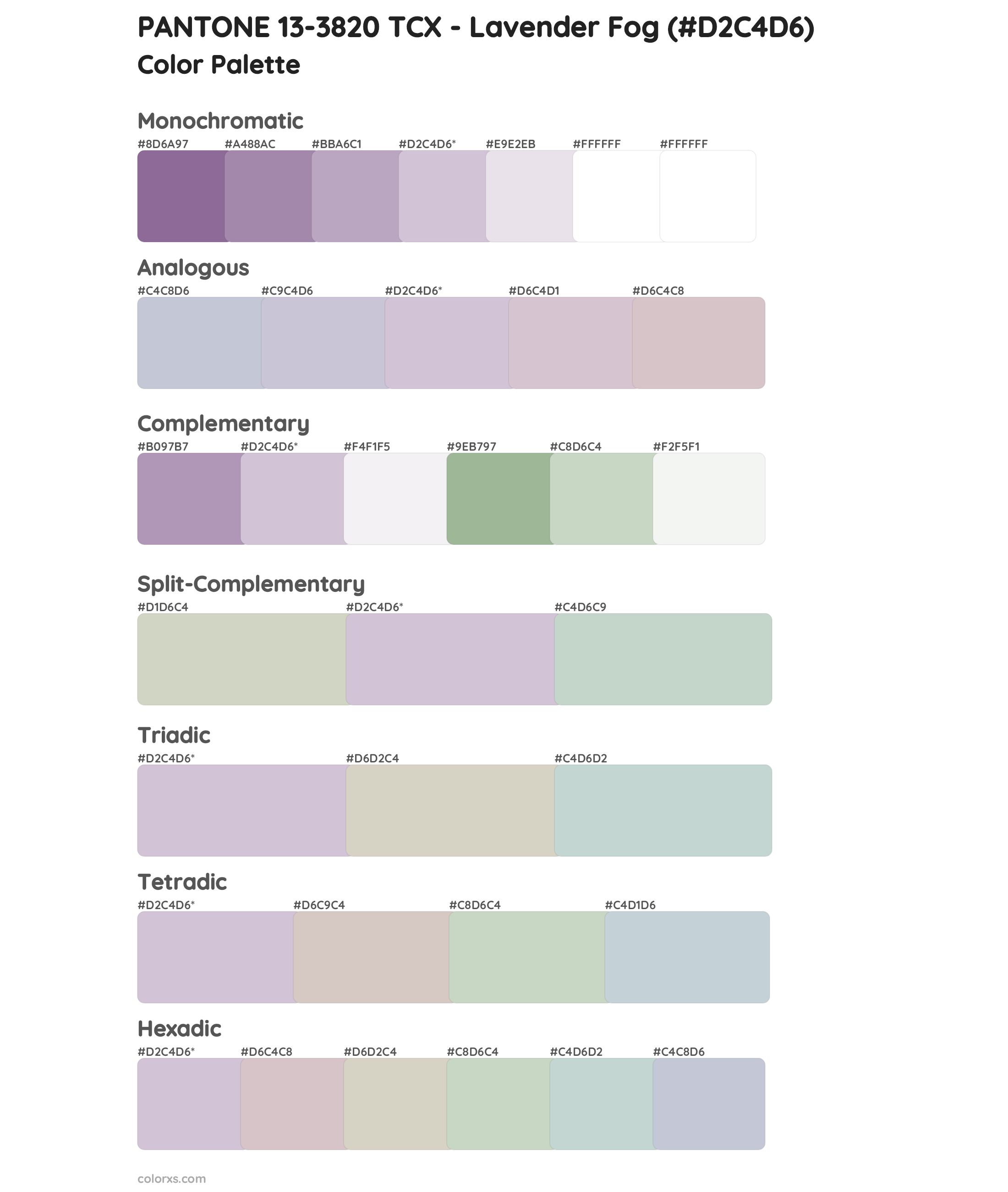 PANTONE 13-3820 TCX - Lavender Fog Color Scheme Palettes