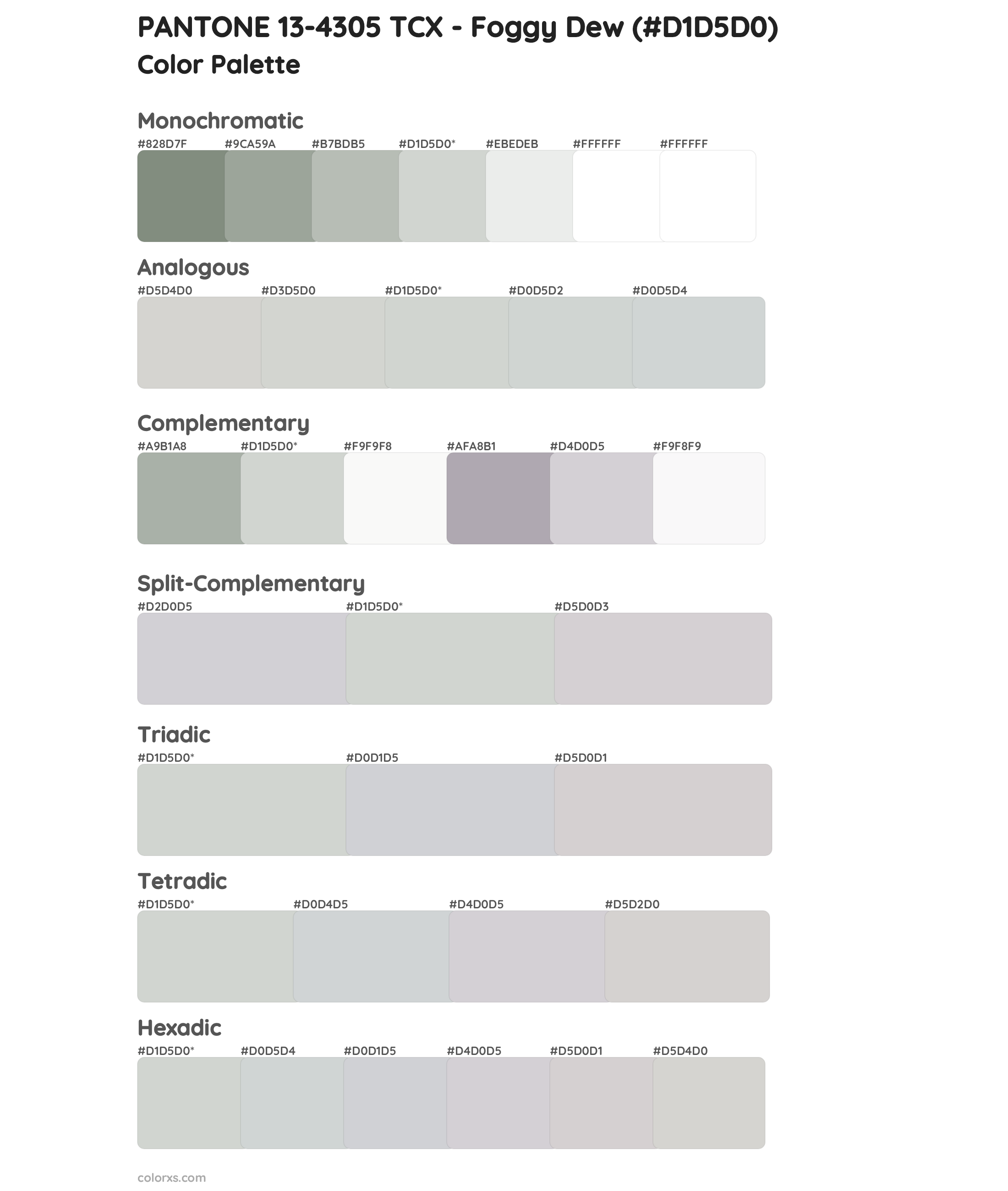 PANTONE 13-4305 TCX - Foggy Dew Color Scheme Palettes