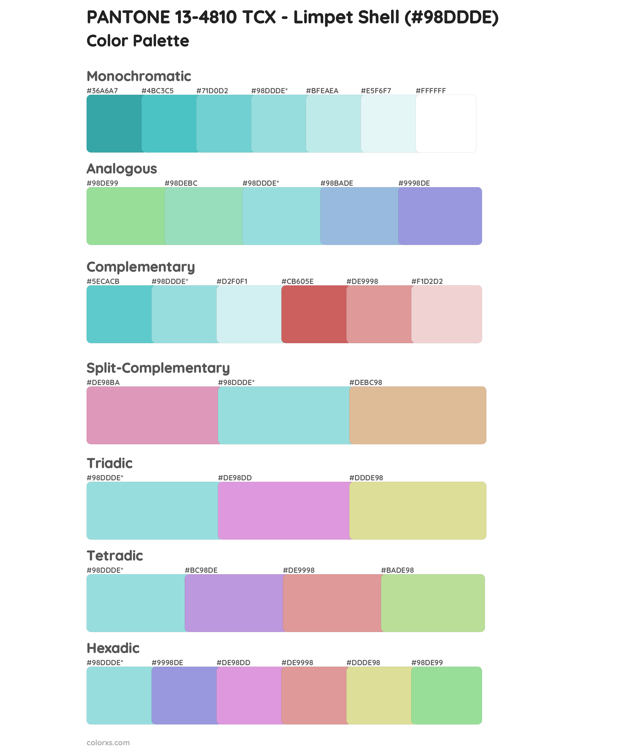 PANTONE 13-4810 TCX - Limpet Shell Color Scheme Palettes