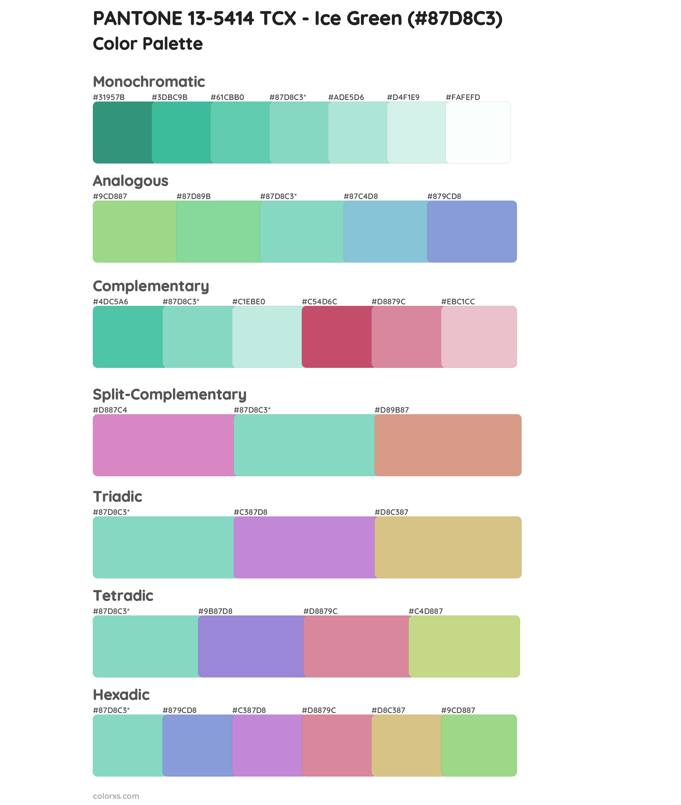 PANTONE 13-5414 TCX - Ice Green Color Scheme Palettes