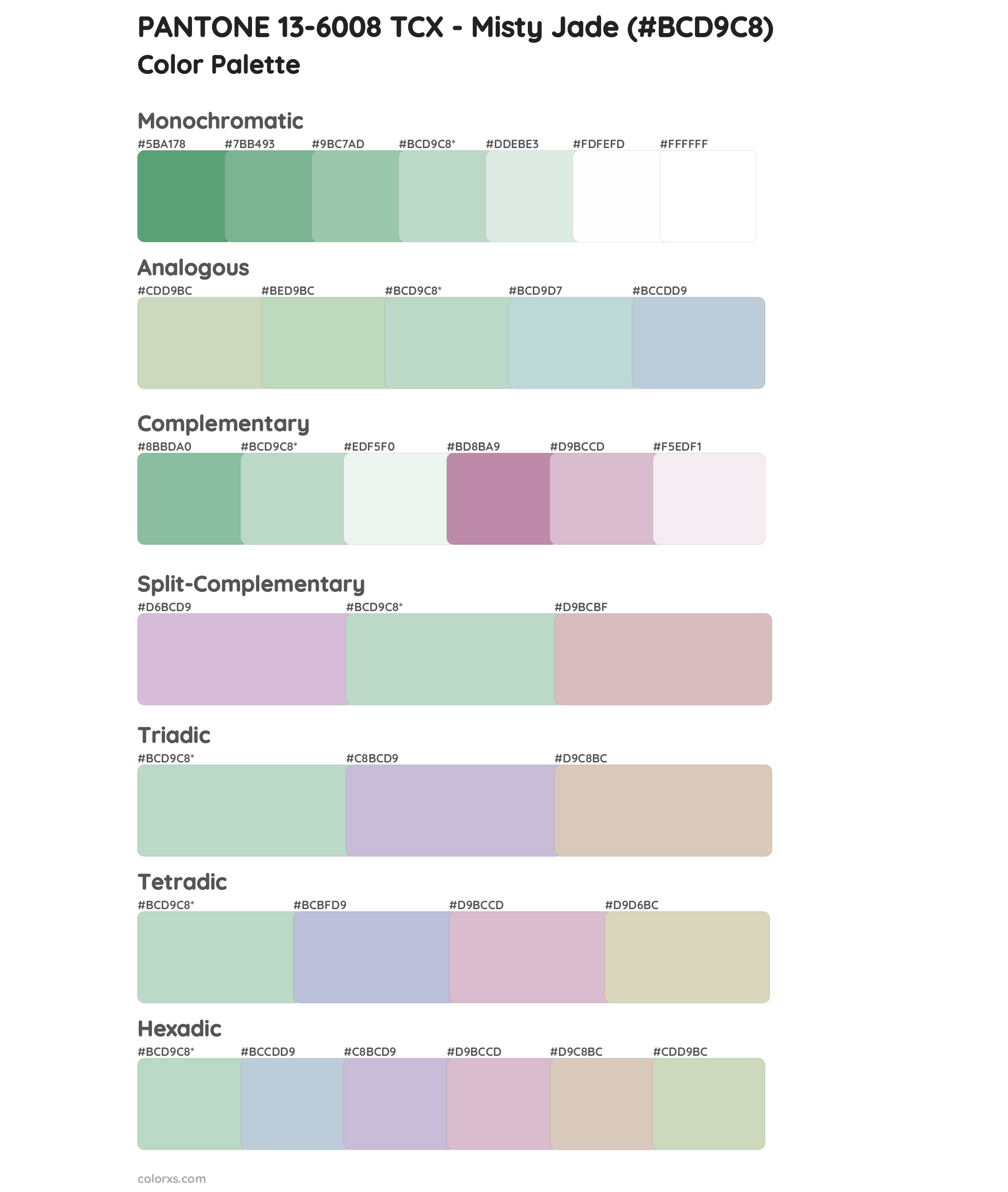 PANTONE 13-6008 TCX - Misty Jade Color Scheme Palettes