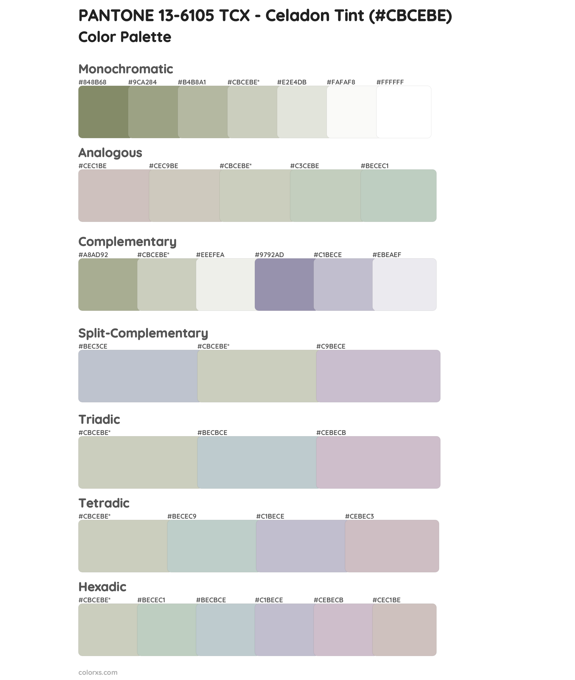 PANTONE 13-6105 TCX - Celadon Tint Color Scheme Palettes