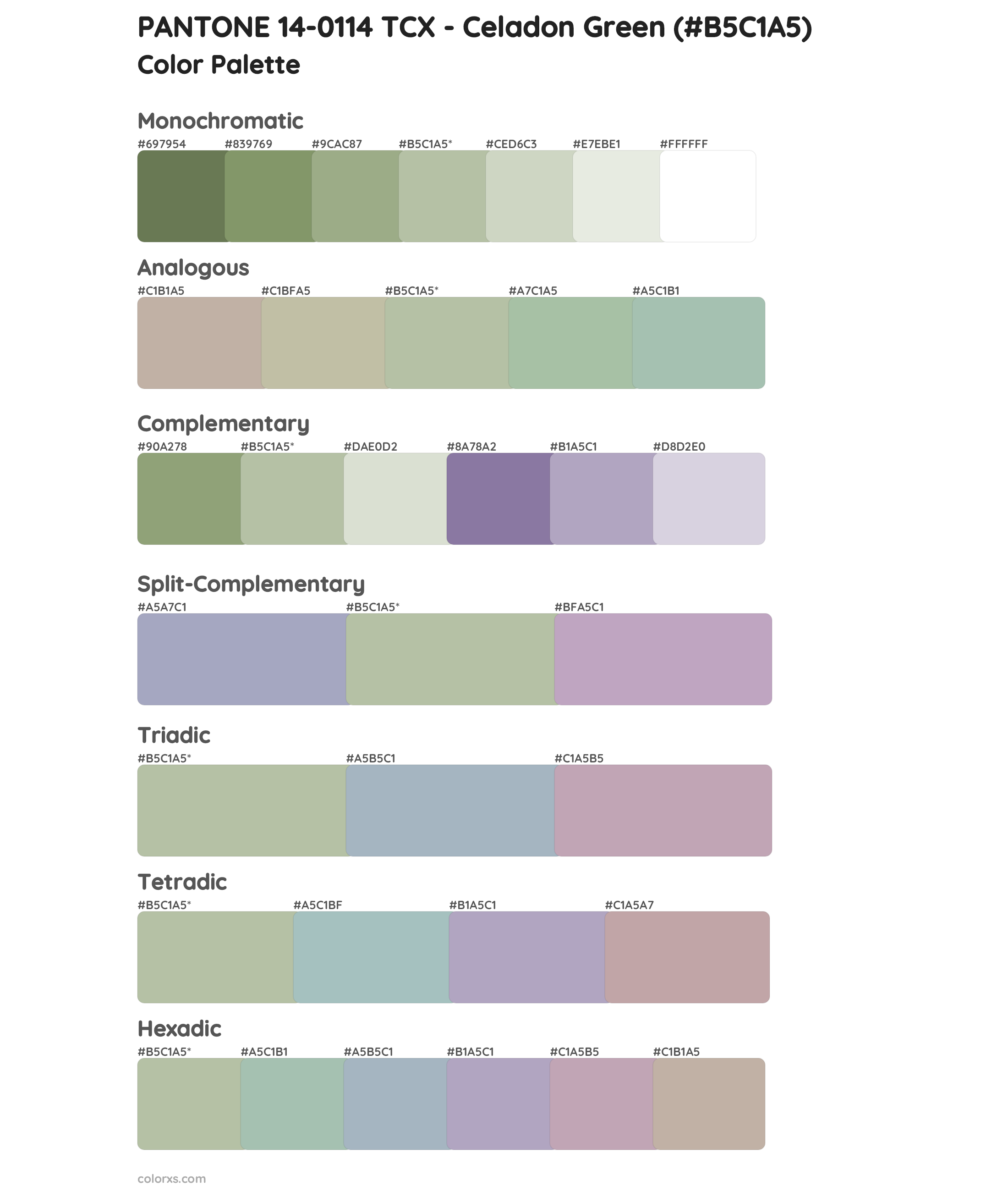 PANTONE 14-0114 TCX - Celadon Green color palettes - colorxs.com