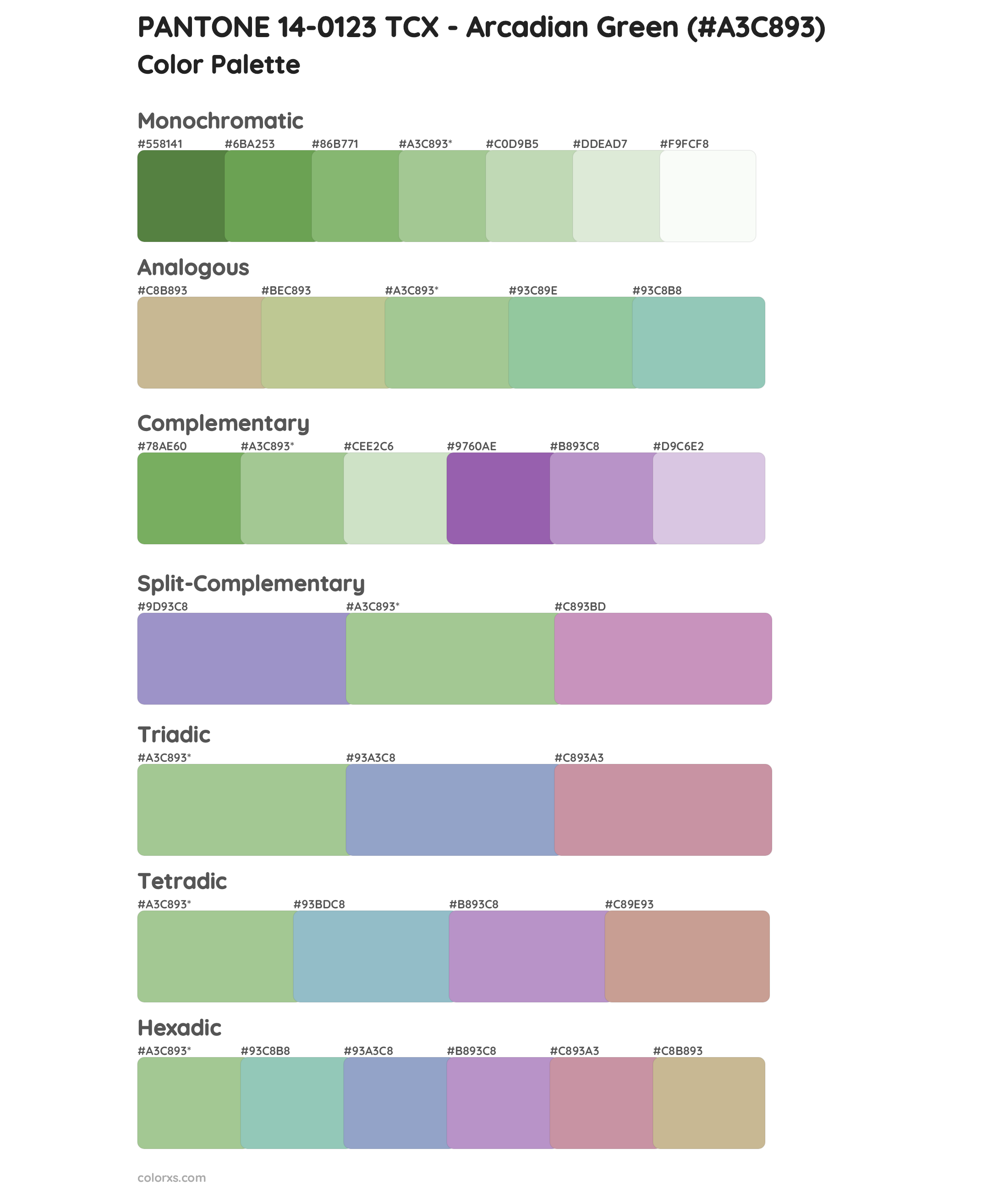 PANTONE 14-0123 TCX - Arcadian Green Color Scheme Palettes