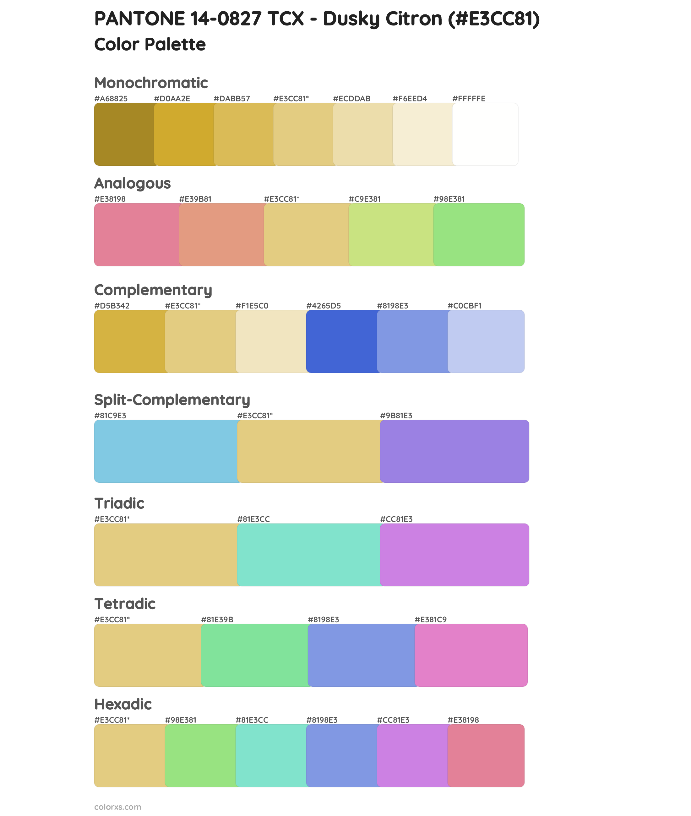 PANTONE 14-0827 TCX - Dusky Citron Color Scheme Palettes