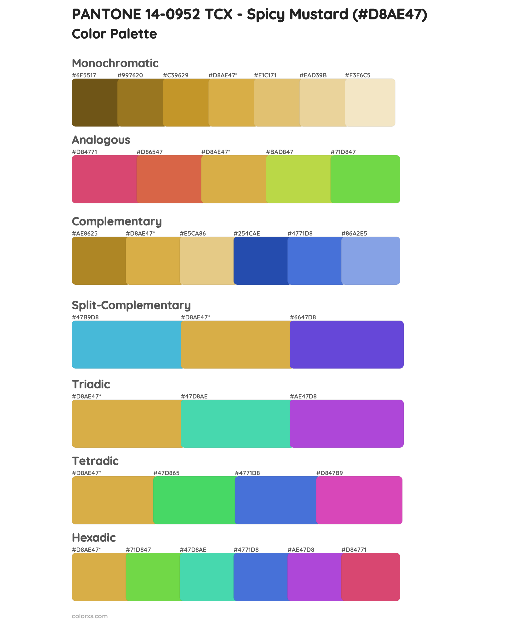 PANTONE 14-0952 TCX - Spicy Mustard Color Scheme Palettes