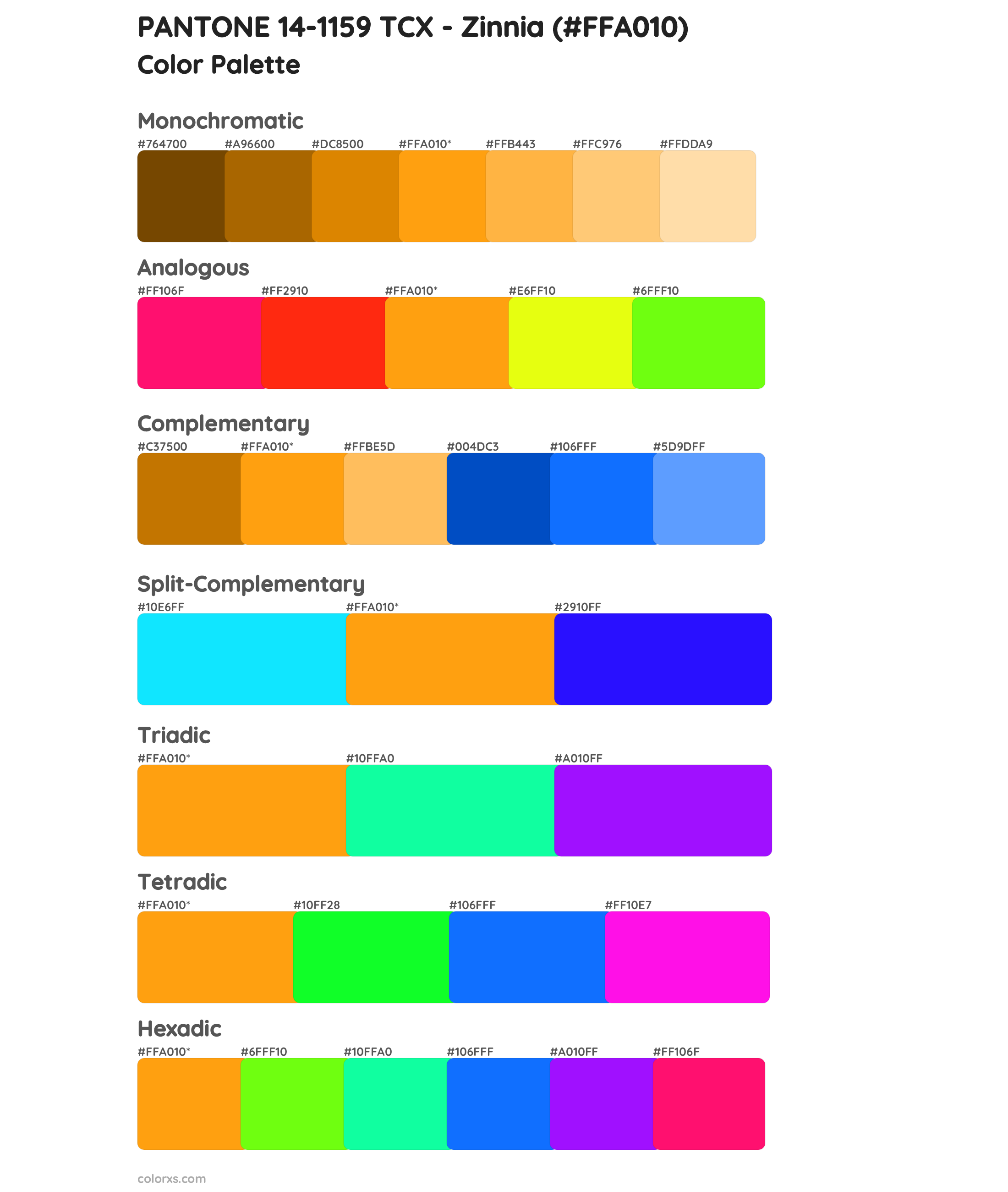 PANTONE 14-1159 TCX - Zinnia Color Scheme Palettes