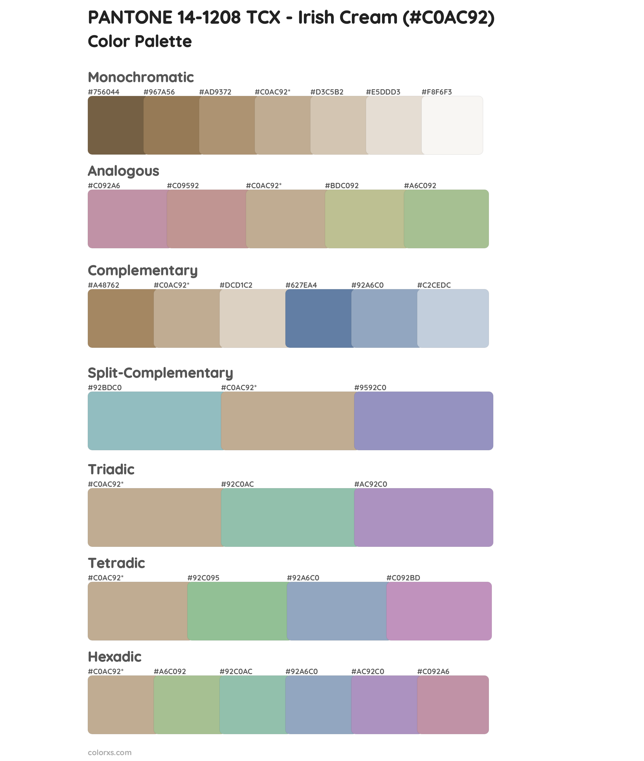 Pantone 14 1208 Tcx Irish Cream Color Palettes