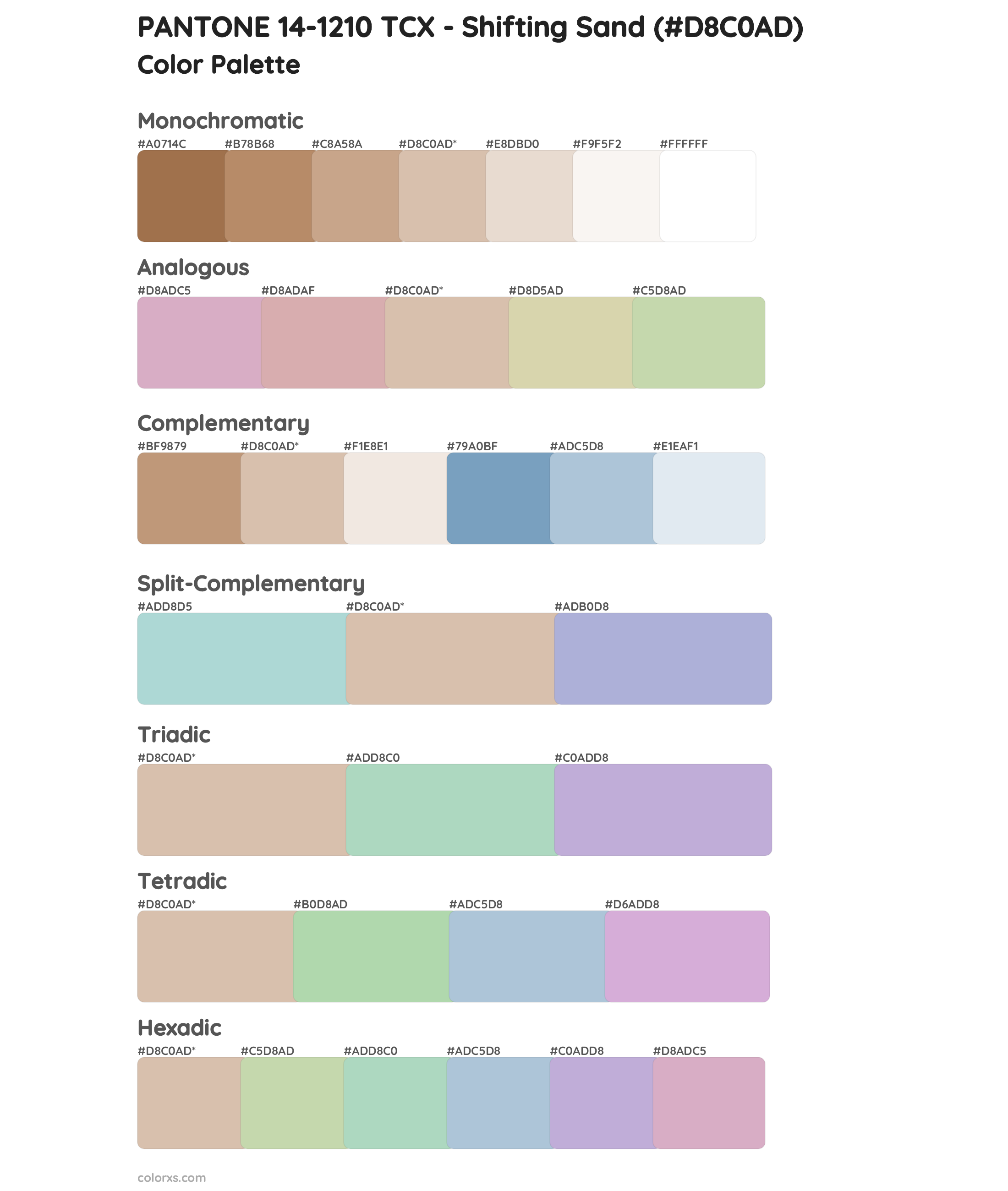 PANTONE 14-1210 TCX - Shifting Sand Color Scheme Palettes