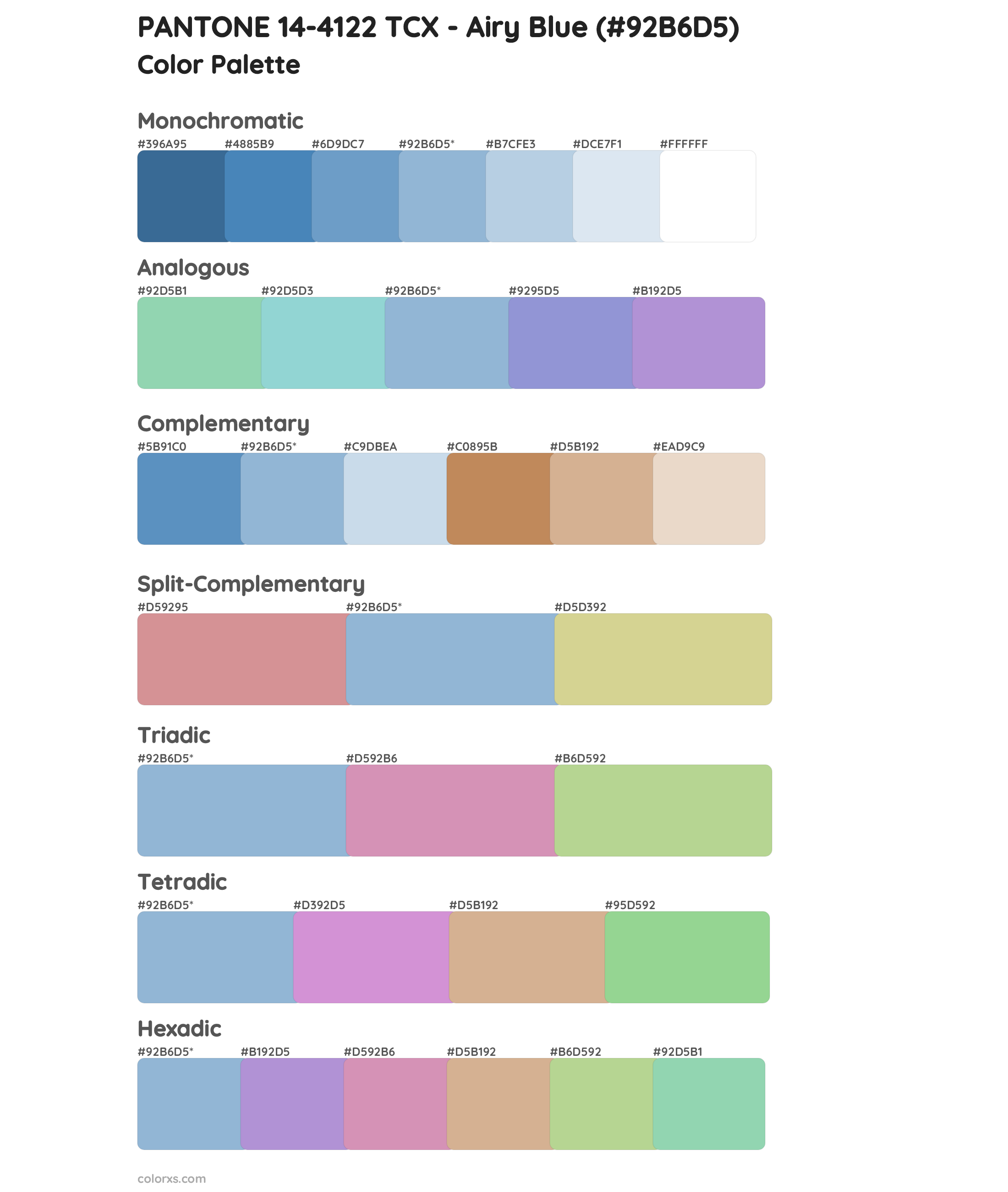 PANTONE 14-4122 TCX - Airy Blue Color Scheme Palettes