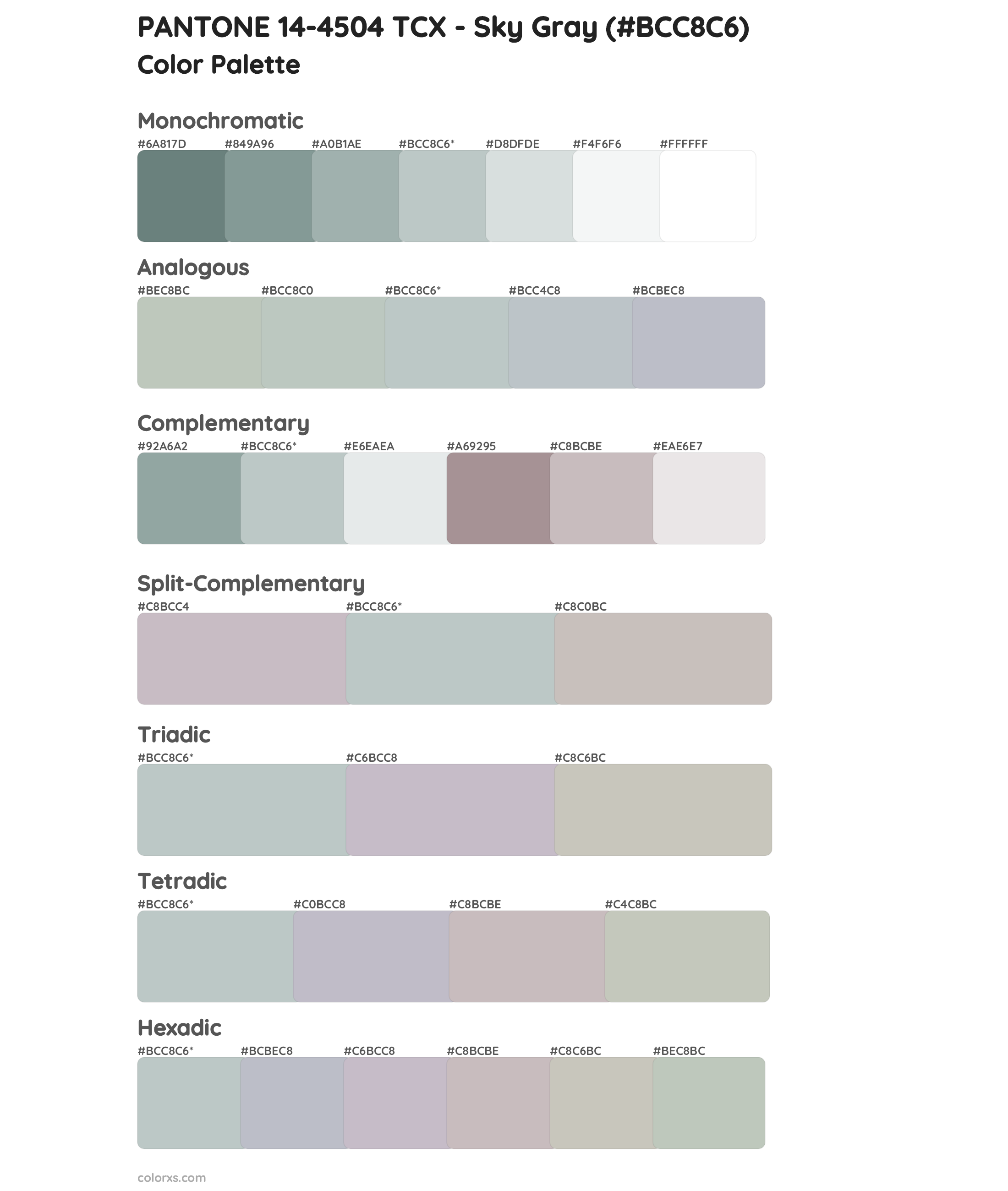 PANTONE 14-4504 TCX - Sky Gray Color Scheme Palettes