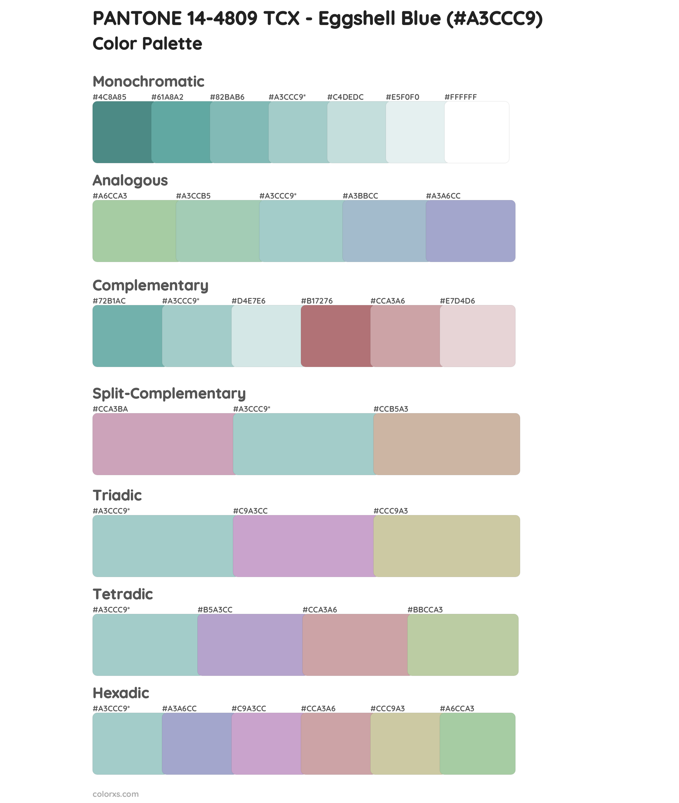 PANTONE 14-4809 TCX - Eggshell Blue Color Scheme Palettes