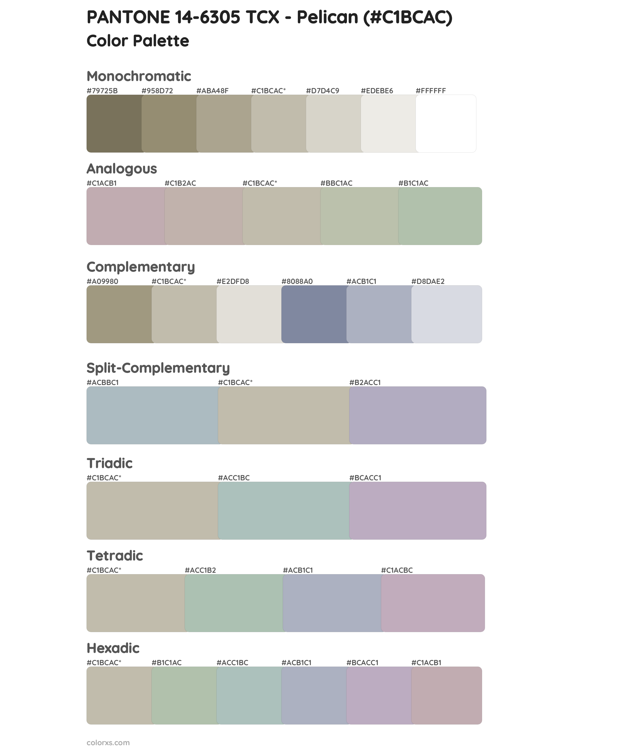 PANTONE 14-6305 TCX - Pelican Color Scheme Palettes