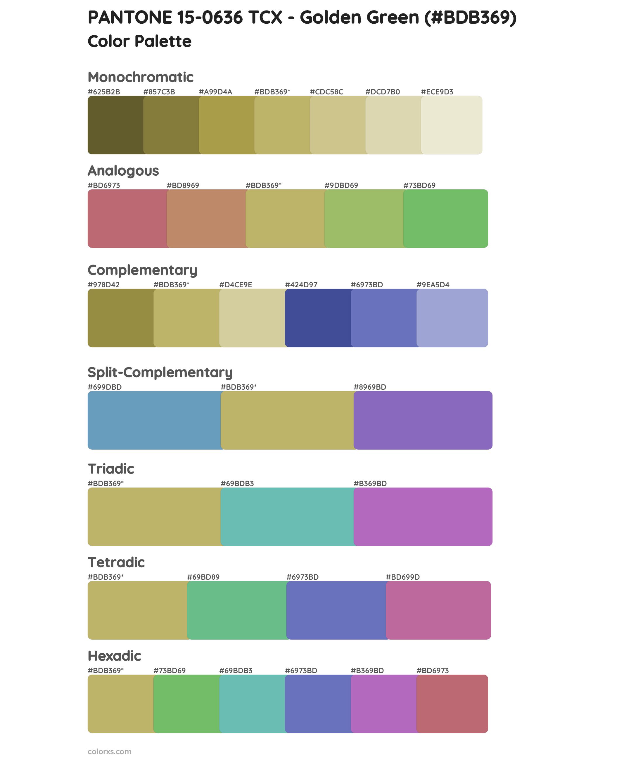 PANTONE 15-0636 TCX - Golden Green Color Scheme Palettes