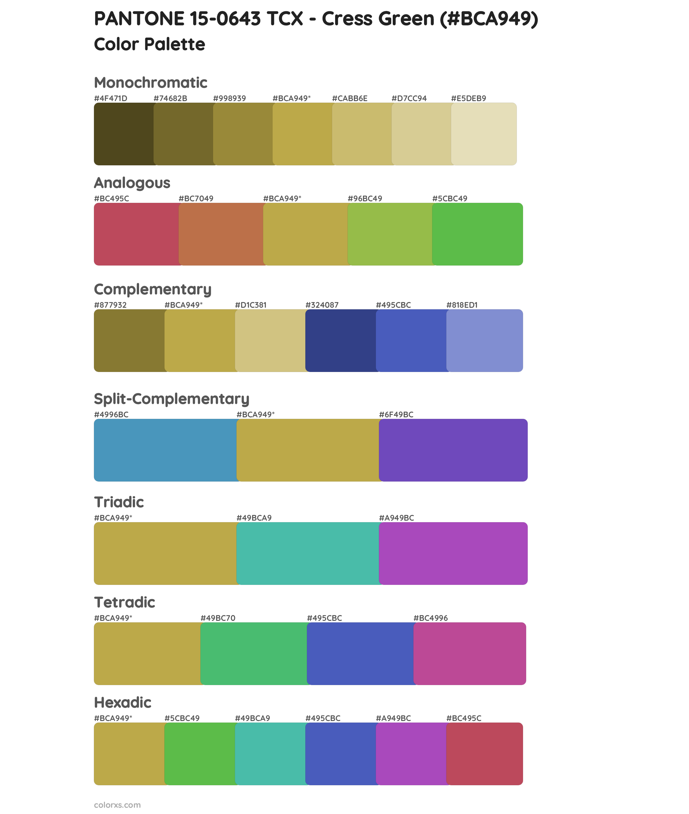 PANTONE 15-0643 TCX - Cress Green Color Scheme Palettes