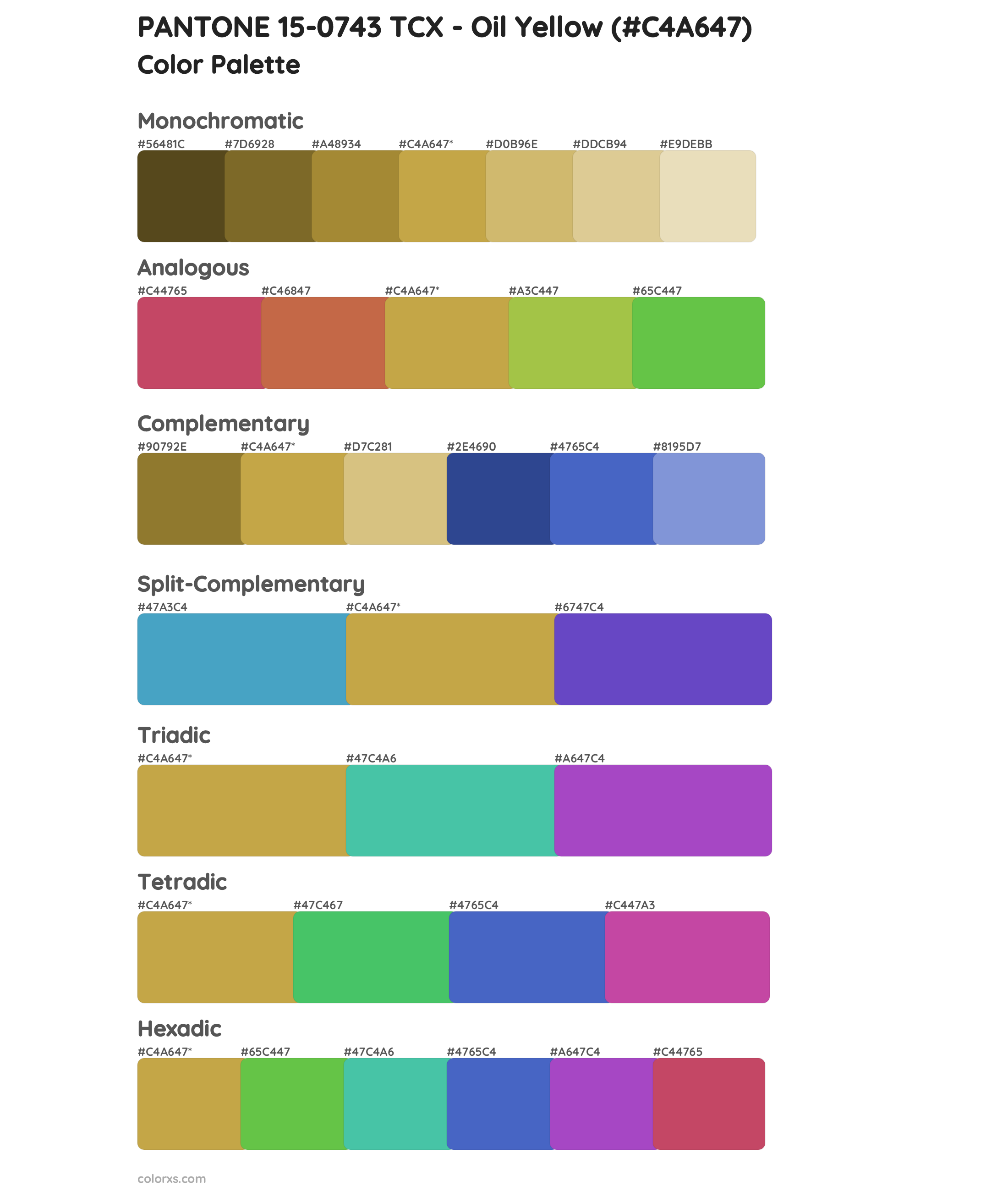 PANTONE 15-0743 TCX - Oil Yellow Color Scheme Palettes