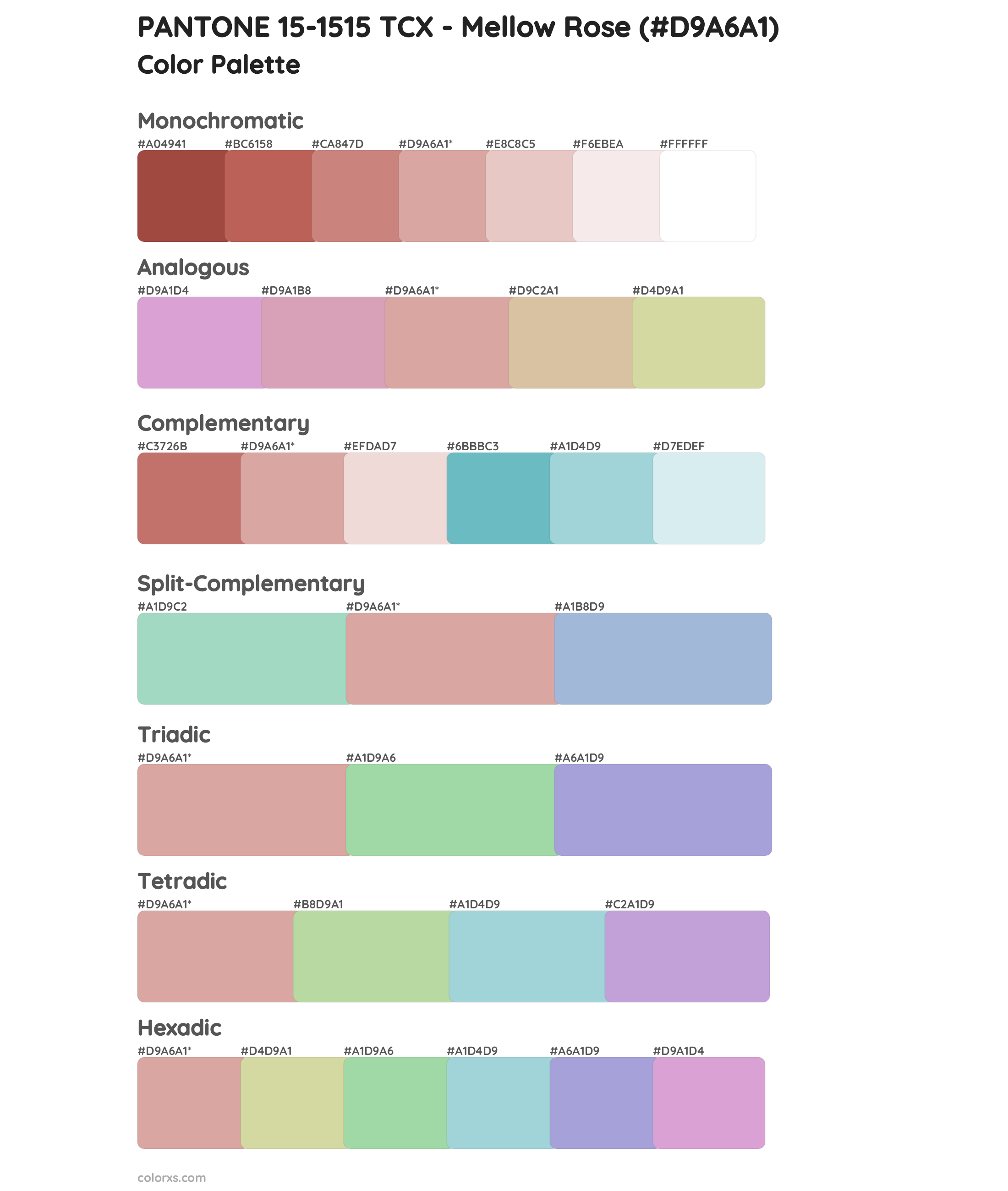 PANTONE 15-1515 TCX - Mellow Rose Color Scheme Palettes