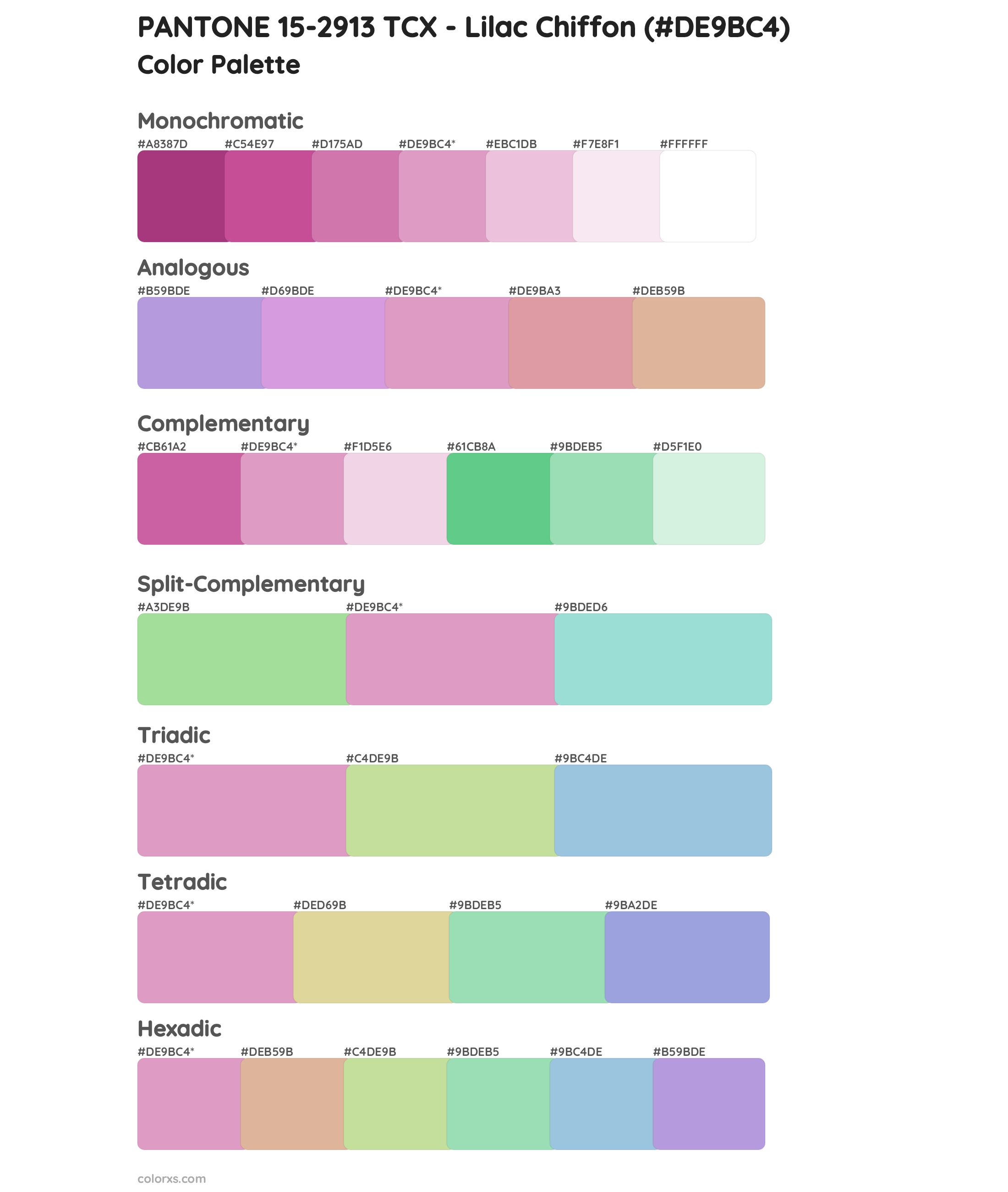 PANTONE 15-2913 TCX - Lilac Chiffon Color Scheme Palettes