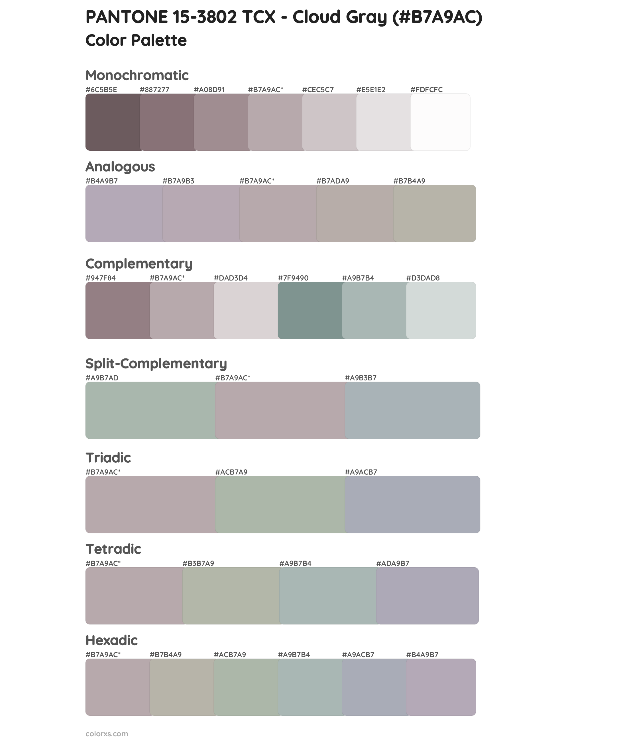 PANTONE 15-3802 TCX - Cloud Gray Color Scheme Palettes