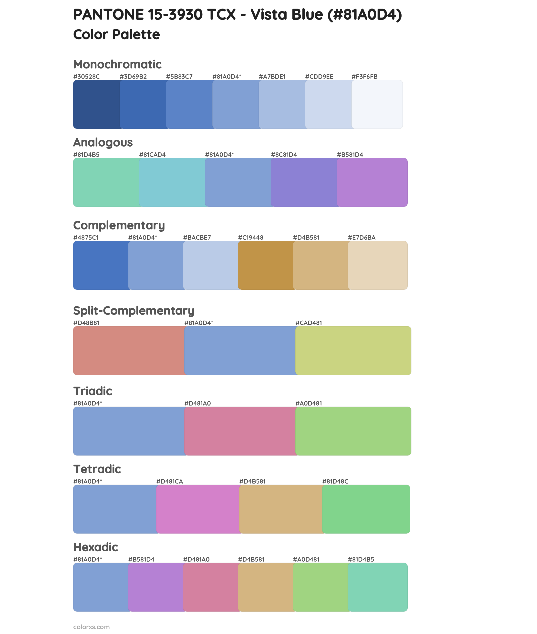 PANTONE 15-3930 TCX - Vista Blue Color Scheme Palettes