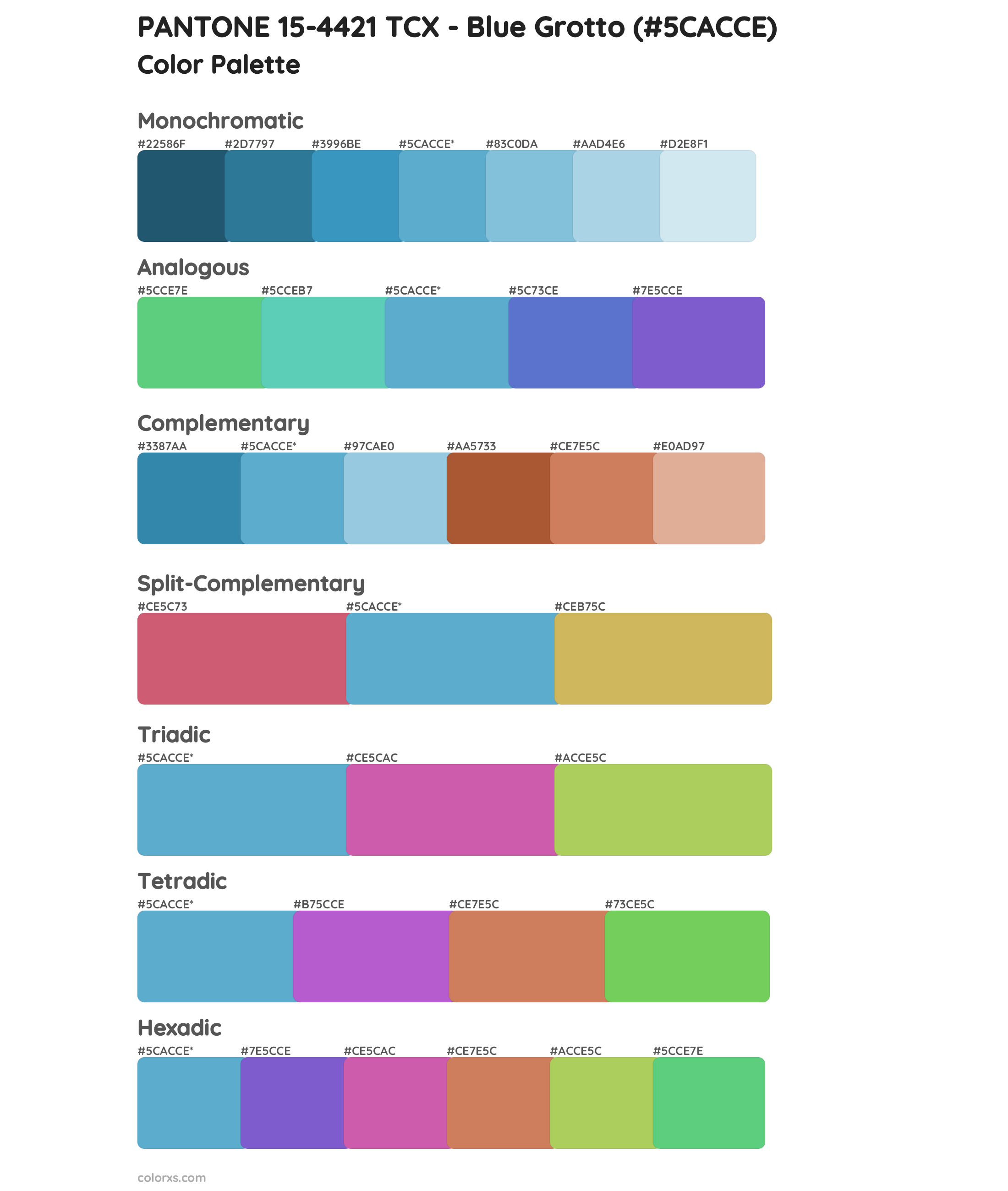 PANTONE 15-4421 TCX - Blue Grotto Color Scheme Palettes