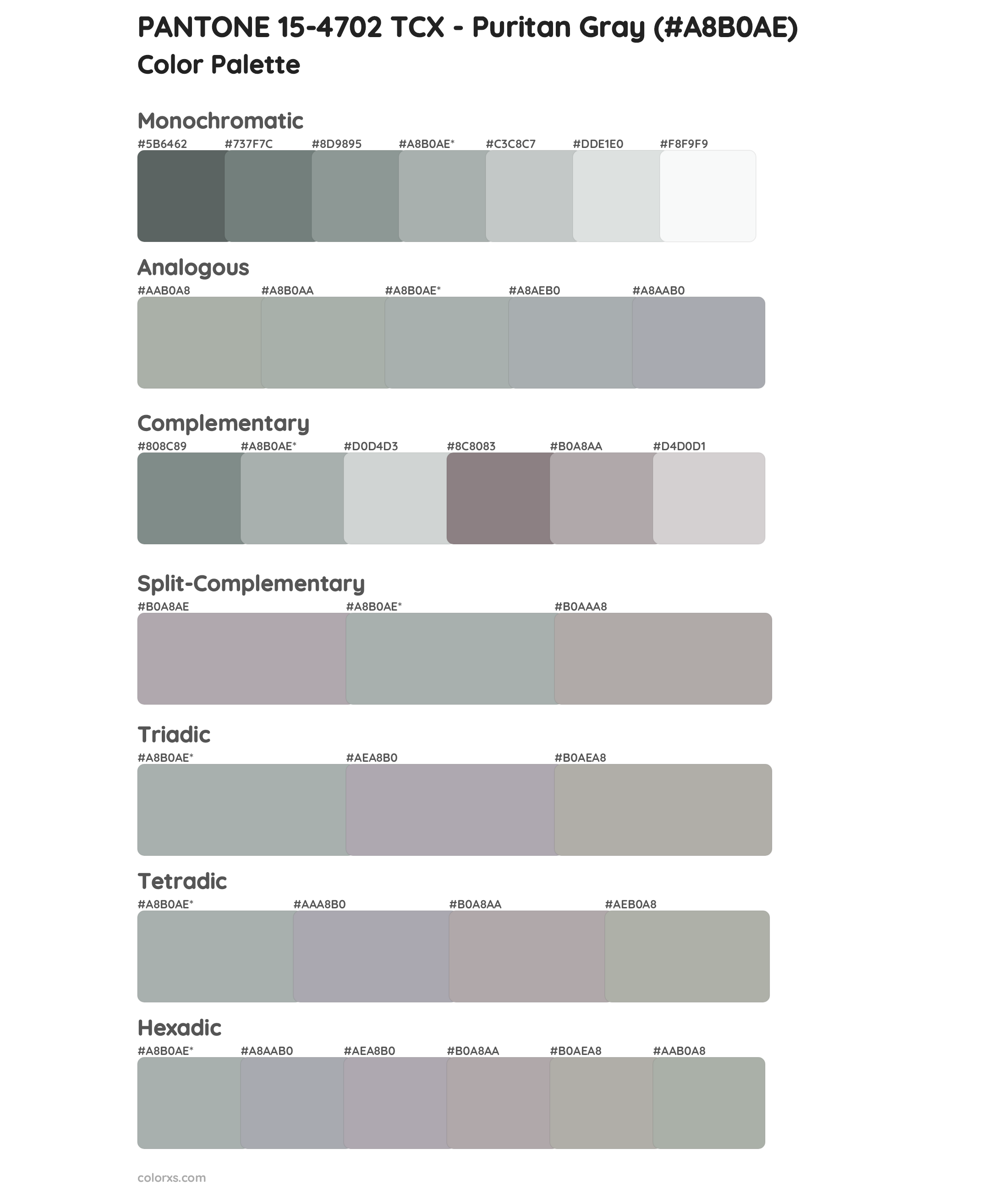 PANTONE 15-4702 TCX - Puritan Gray Color Scheme Palettes