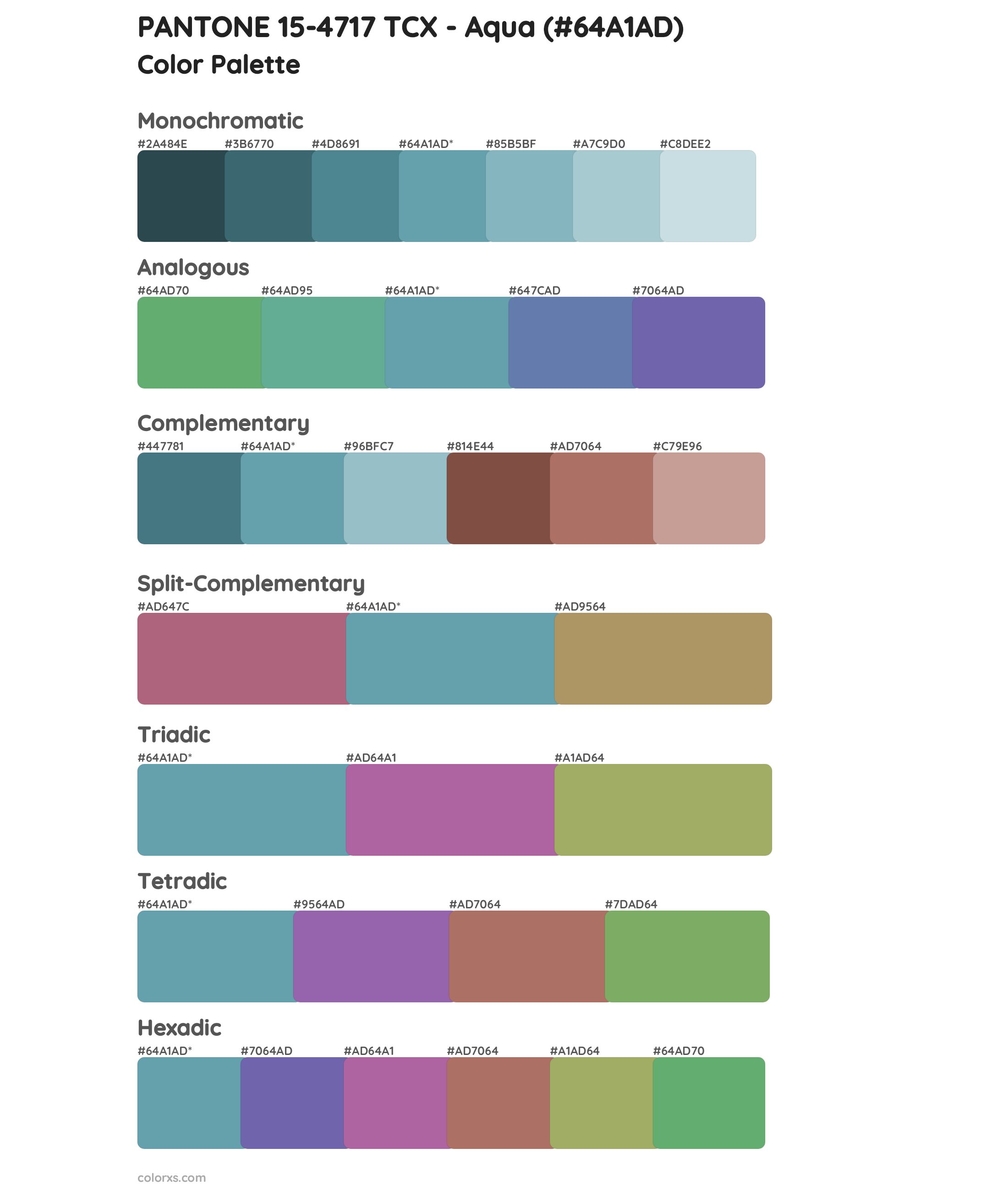 PANTONE 15-4717 TCX - Aqua Color Scheme Palettes