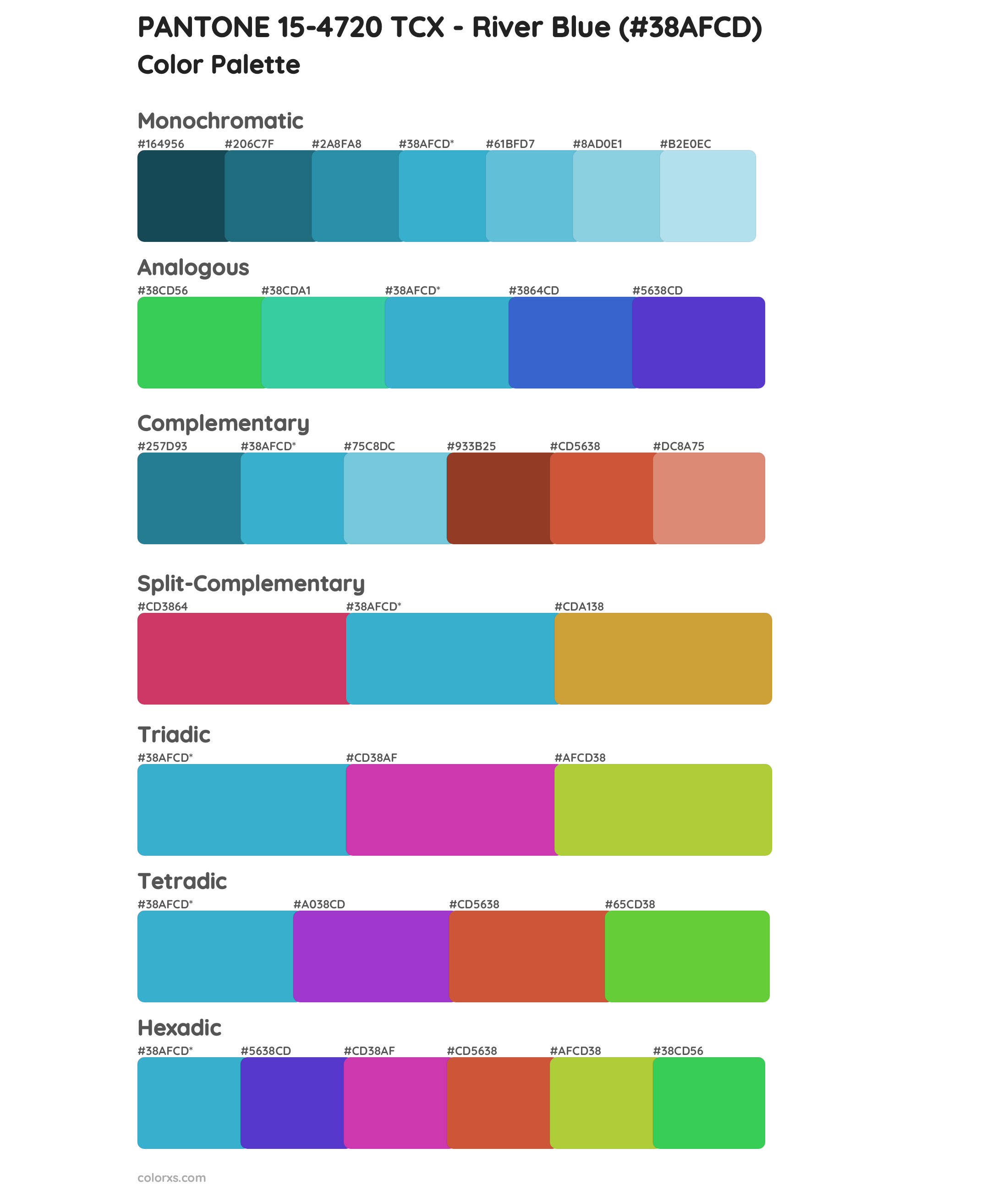 PANTONE 15-4720 TCX - River Blue Color Scheme Palettes