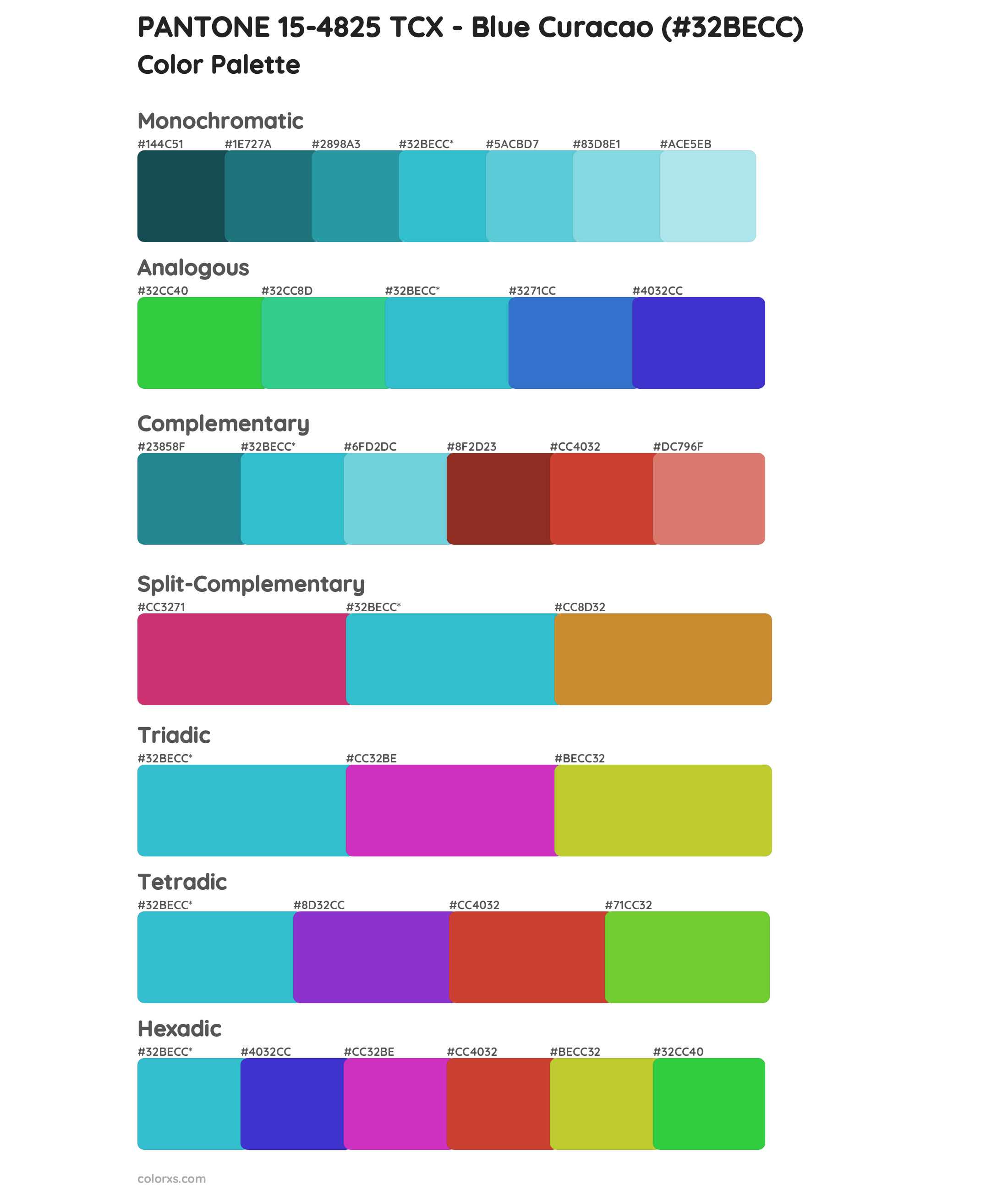 PANTONE 15-4825 TCX - Blue Curacao Color Scheme Palettes