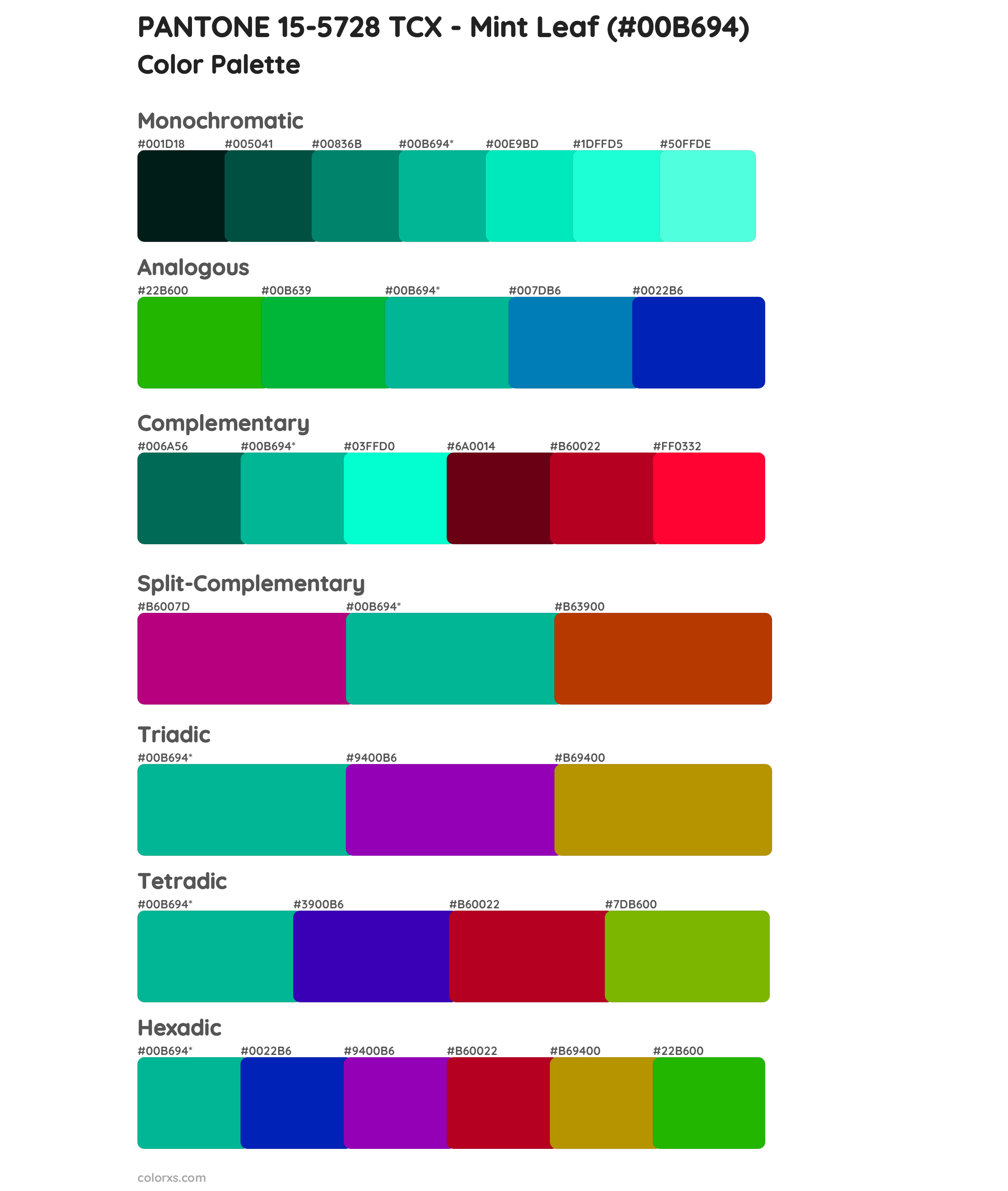 PANTONE 15-5728 TCX - Mint Leaf Color Scheme Palettes