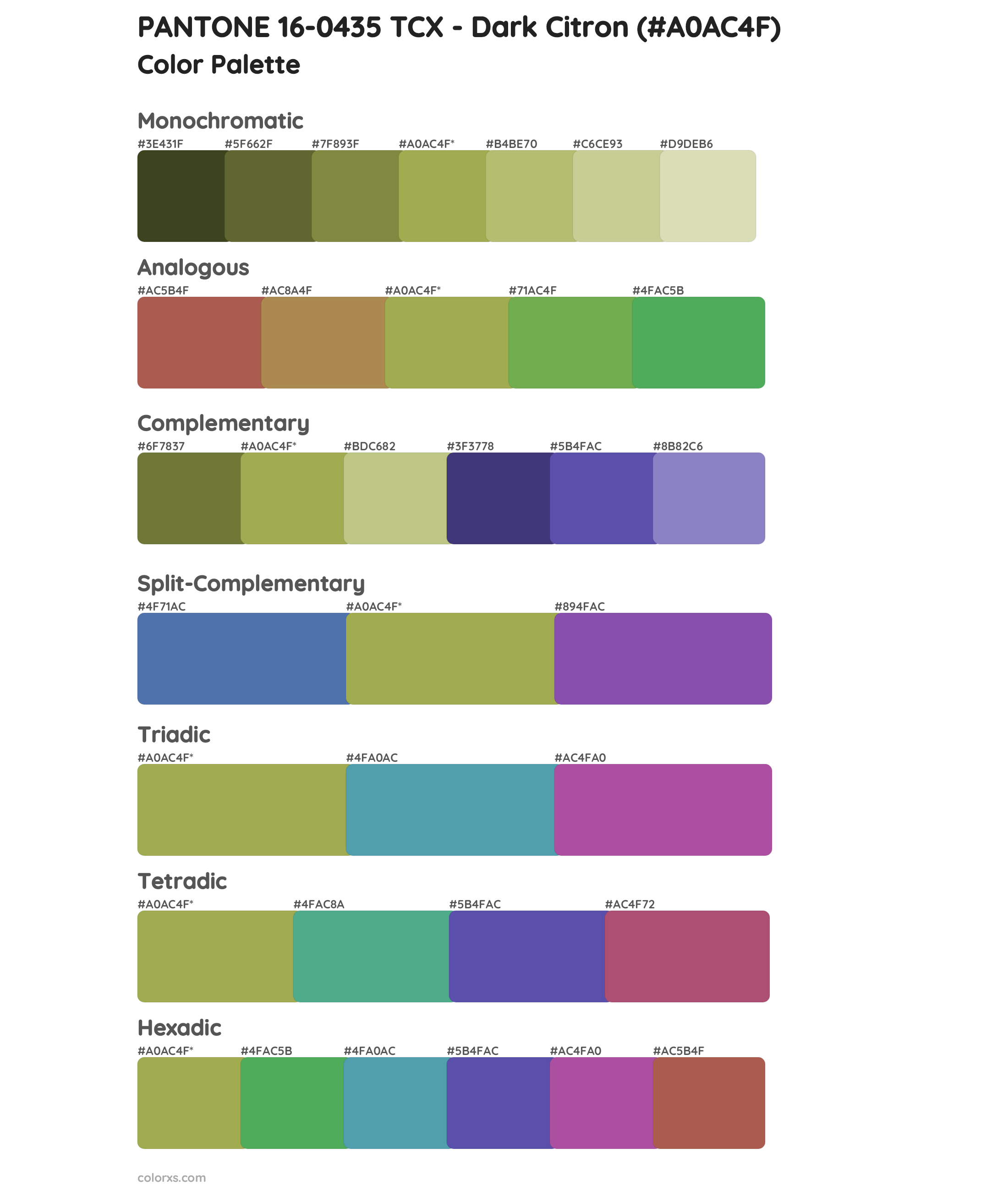 PANTONE 16-0435 TCX - Dark Citron Color Scheme Palettes