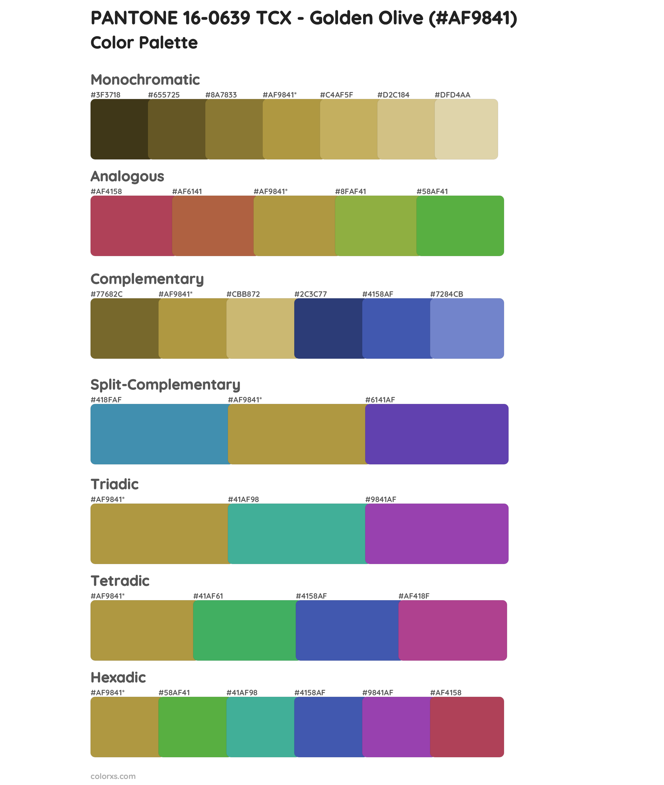 PANTONE 16-0639 TCX - Golden Olive Color Scheme Palettes